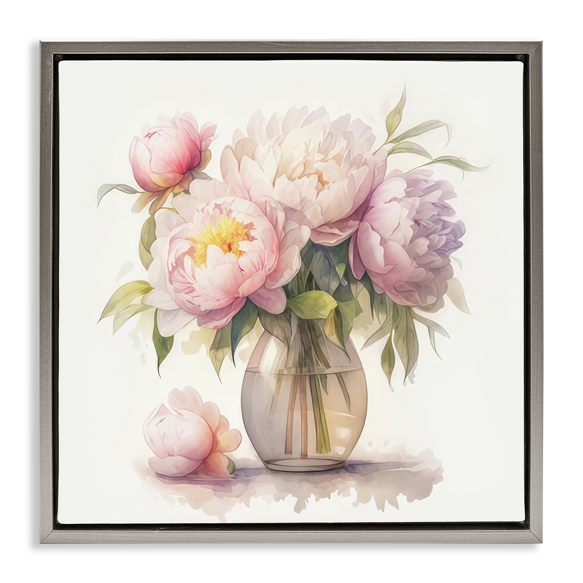 Stupell Industries Blush Peonies Vase Plants & Flowers Painting Gray Floater Framed Canvas Art Print Wall Art, 25 x 25