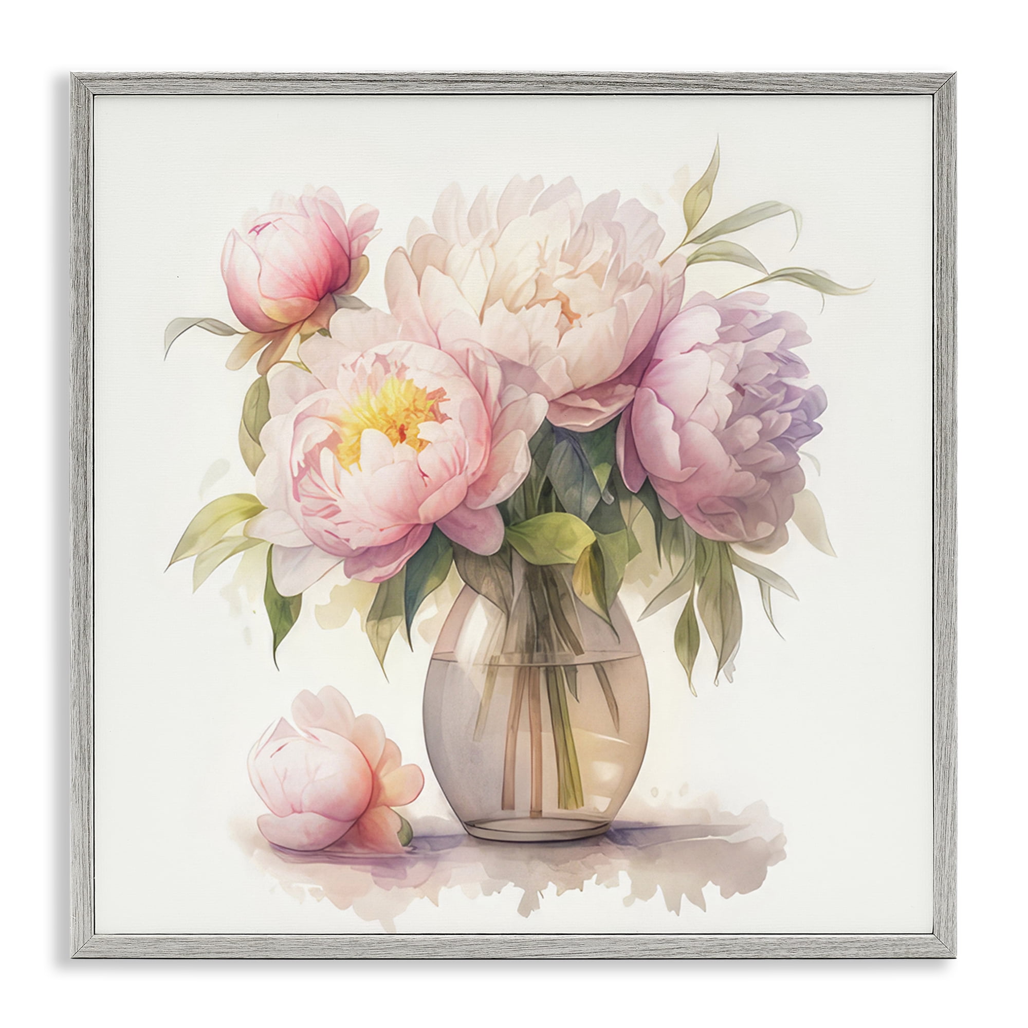 Stupell Industries Blush Peonies Vase Plants & Flowers Painting Gray Framed Art Print Wall Art, 17 x 17