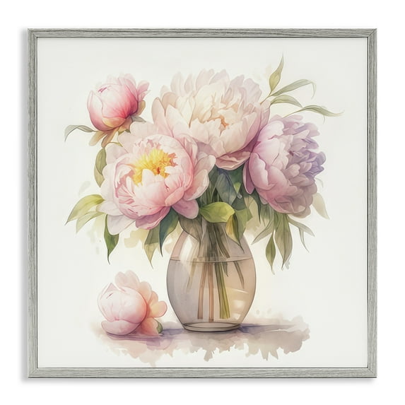 Stupell Industries Blush Peonies Vase Plants & Flowers Painting Gray Framed Art Print Wall Art, 24 x 24