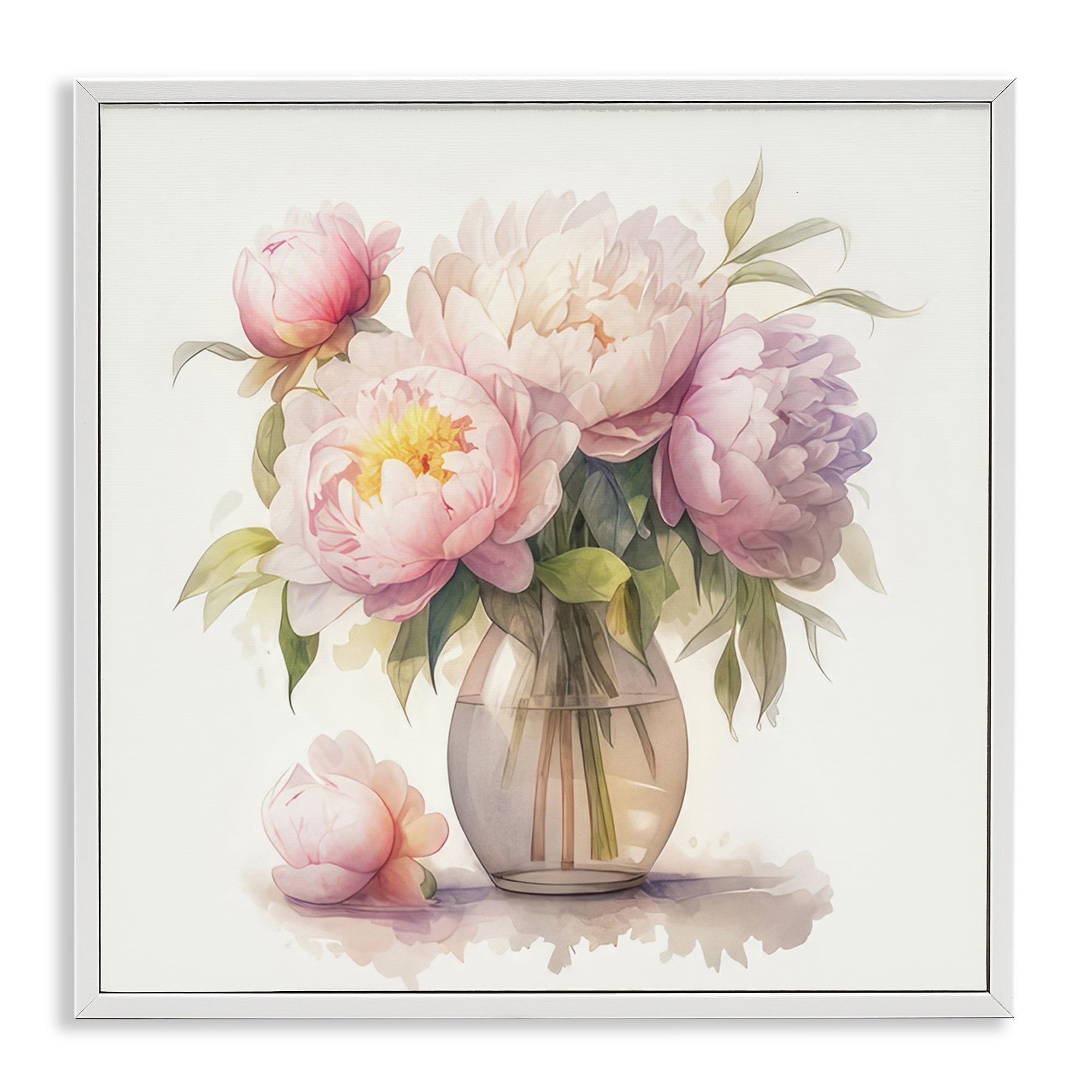 Stupell Industries Blush Peonies Vase Plants & Flowers Painting White Framed Art Print Wall Art, 12 x 12