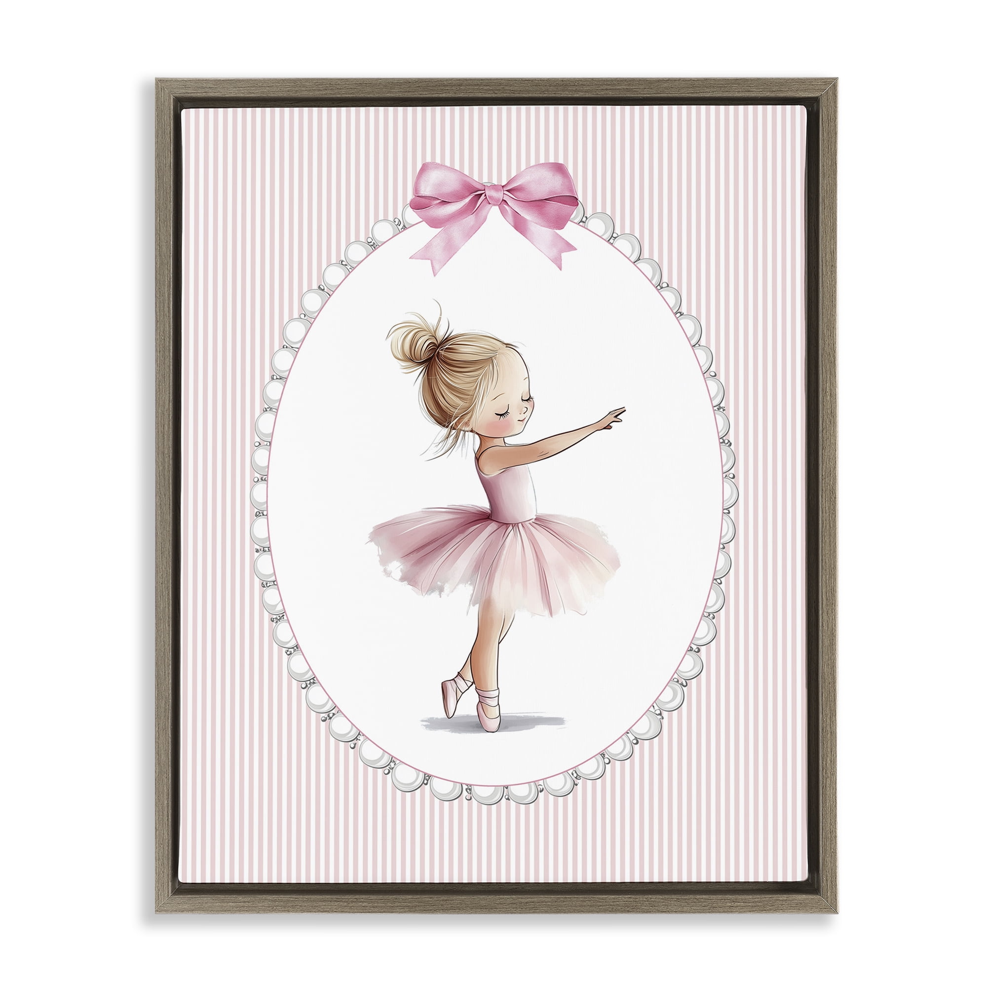 Stupell Industries Blush Pink Ballerina Brown Framed Floater Canvas Wall Art, design by Christine Simpson Art