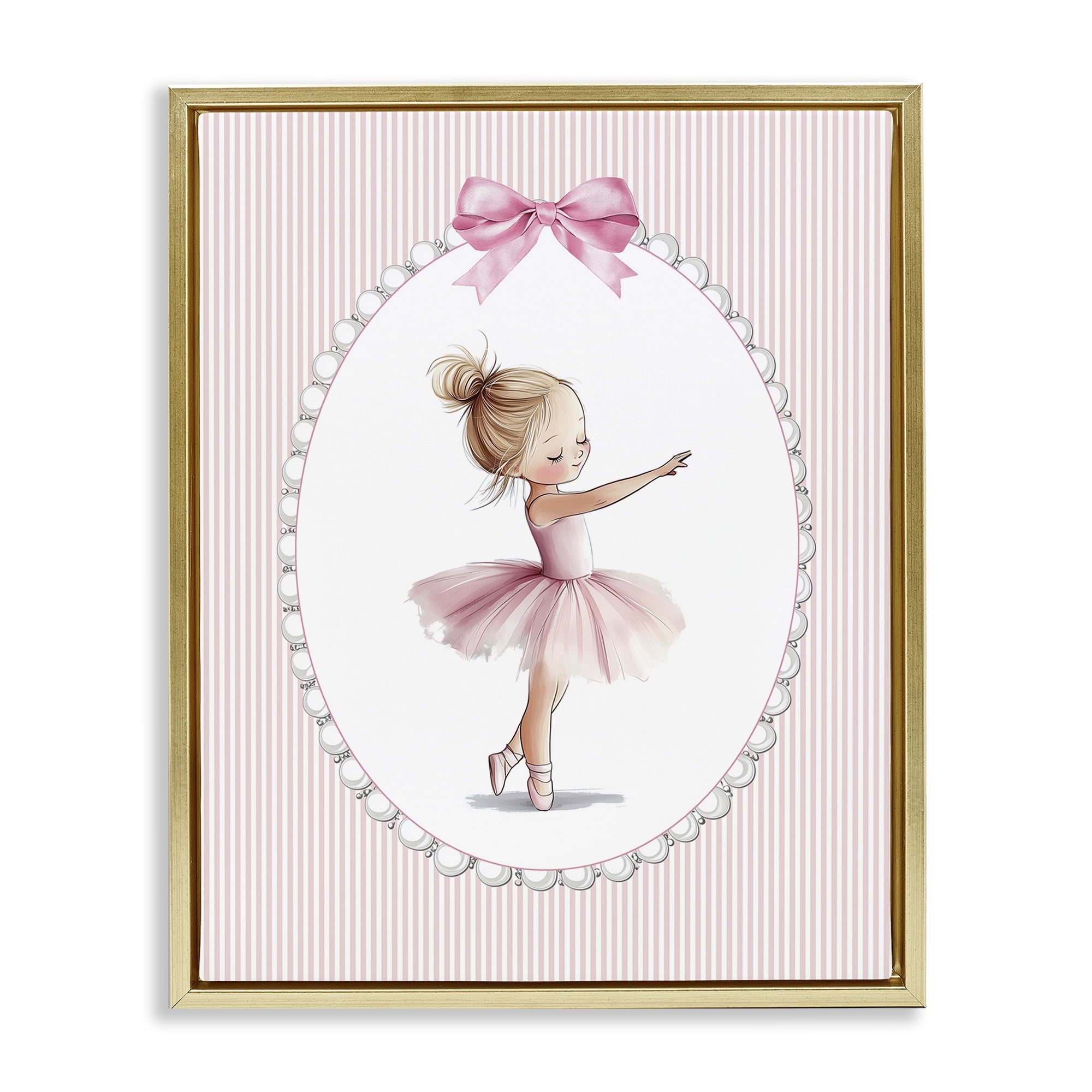 Stupell Industries Blush Pink Ballerina Gold Framed Floater Canvas Wall Art, design by Christine Simpson Art
