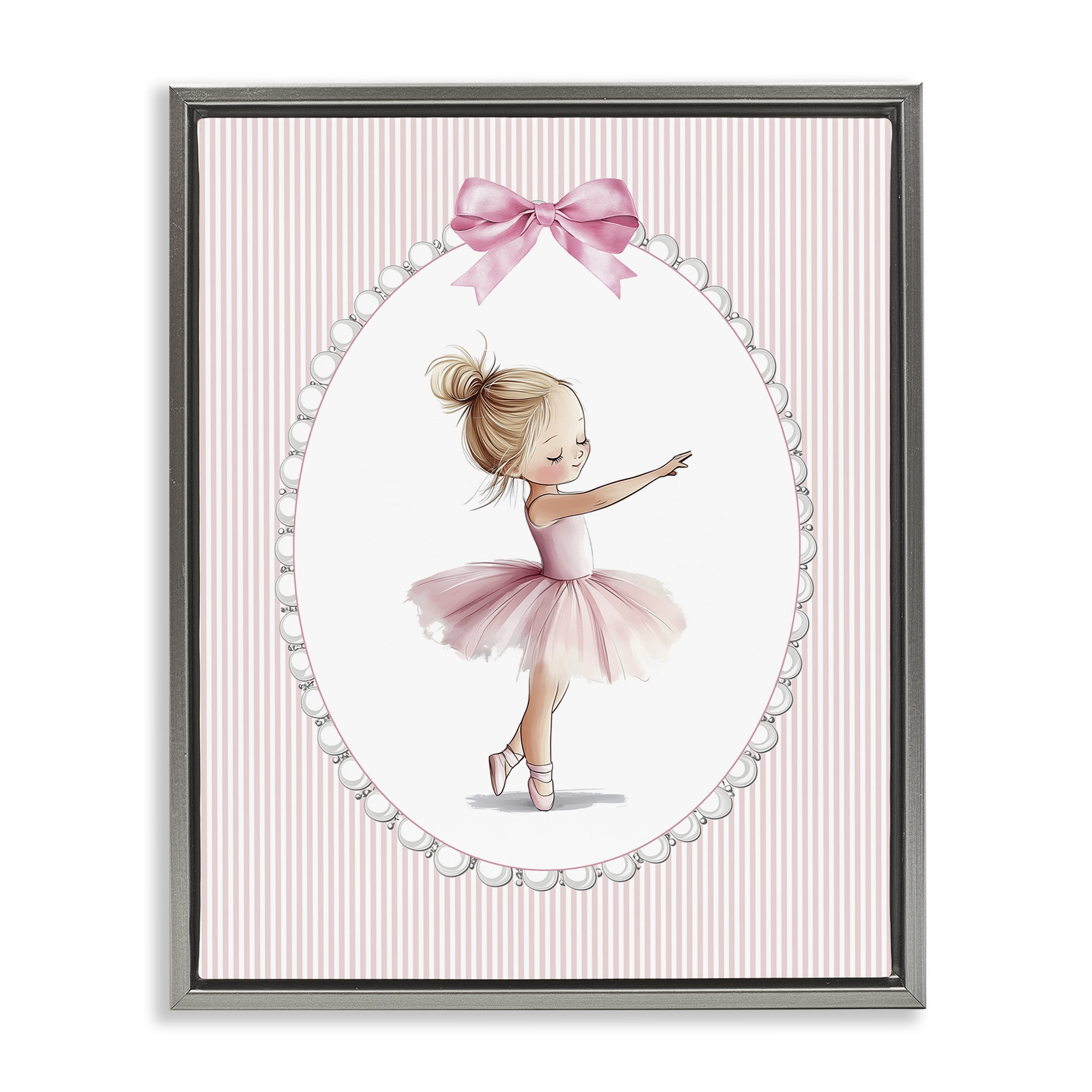 Stupell Industries Blush Pink Ballerina Gray Framed Floater Canvas Wall Art, design by Christine Simpson Art