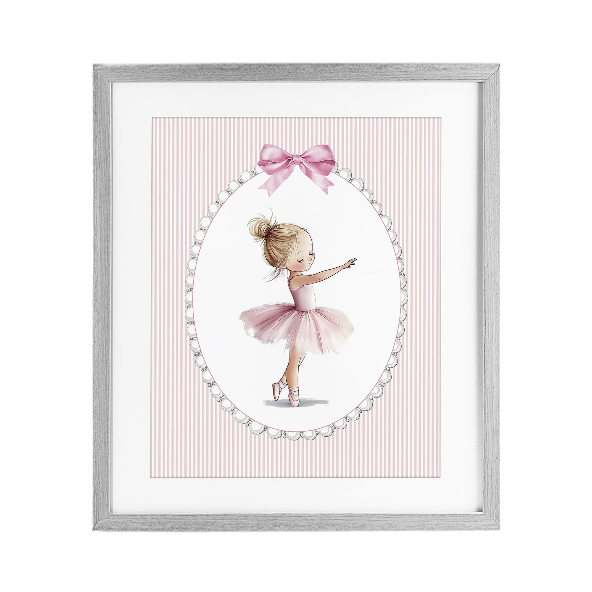 Stupell Industries Blush Pink Ballerina Gray Framed Print Under Glass, design by Christine Simpson Art