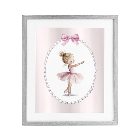 Stupell Industries Shabby Chic Blush Pink Ballerina Gray Framed Print Under Glass, 17 x 21, by Christine Simpson Art