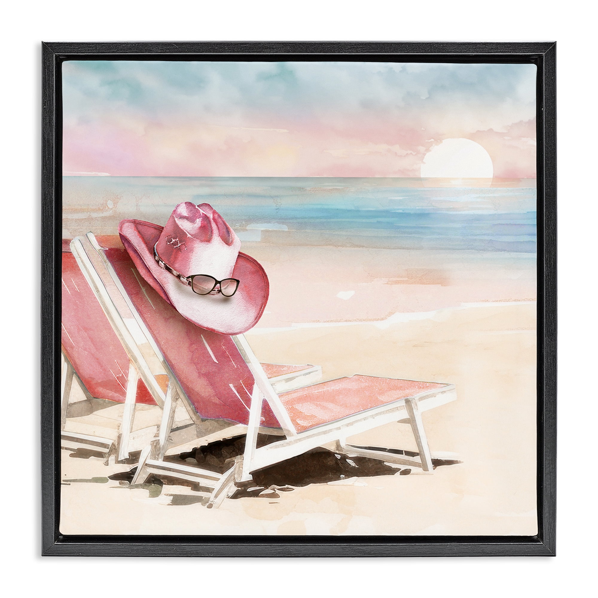 Stupell Industries Blush Pink Beach Chairs Black Framed Floater Canvas Wall Art, design by Paul Mathenia