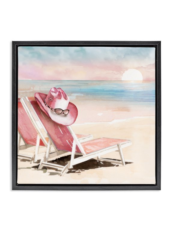 Industries Coastal Blush Pink Beach Chairs Black Floating Frame Canvas Art, 25 x 25, by Paul Mathenia
