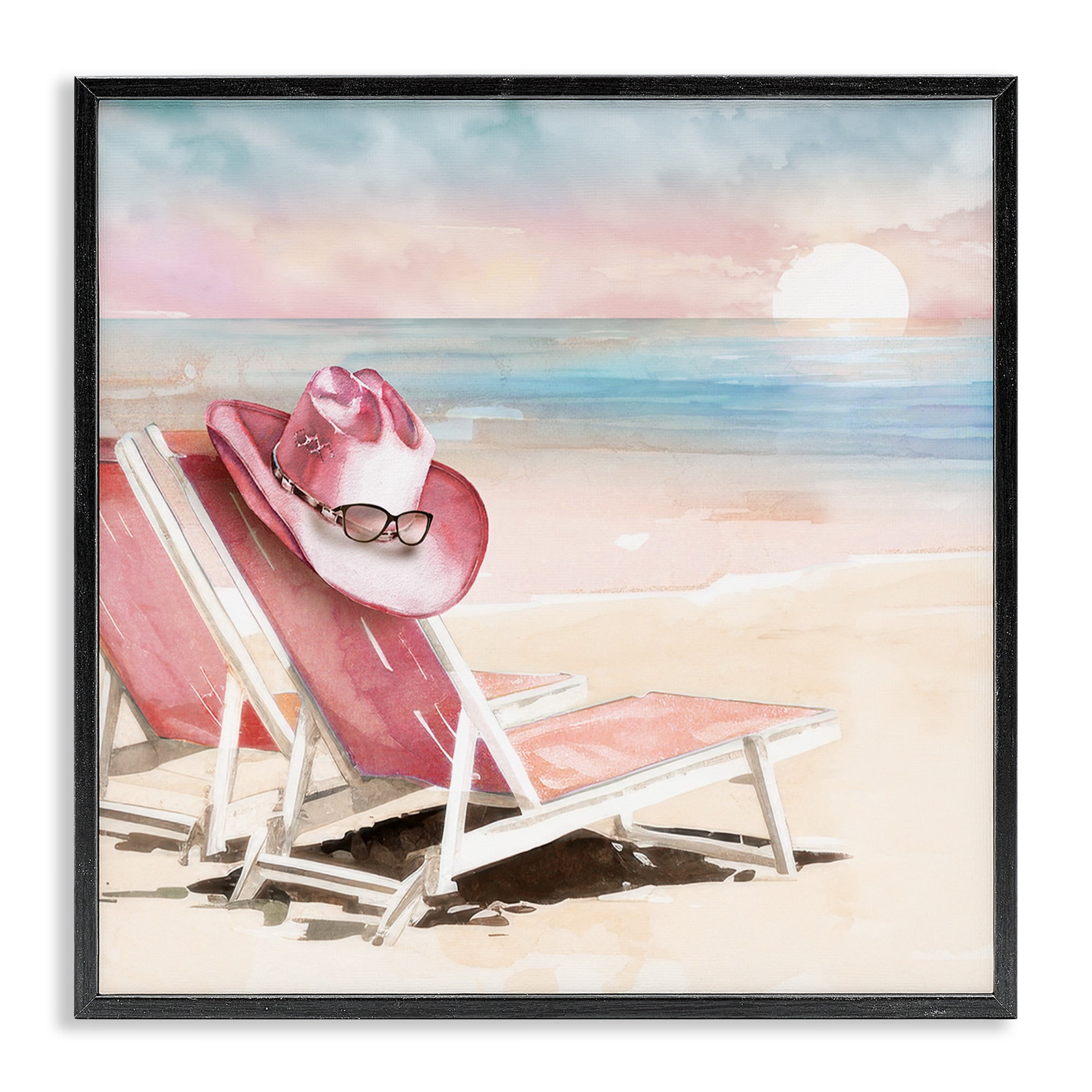 Stupell Industries Blush Pink Beach Chairs Black Framed Giclee Art, design by Paul Mathenia