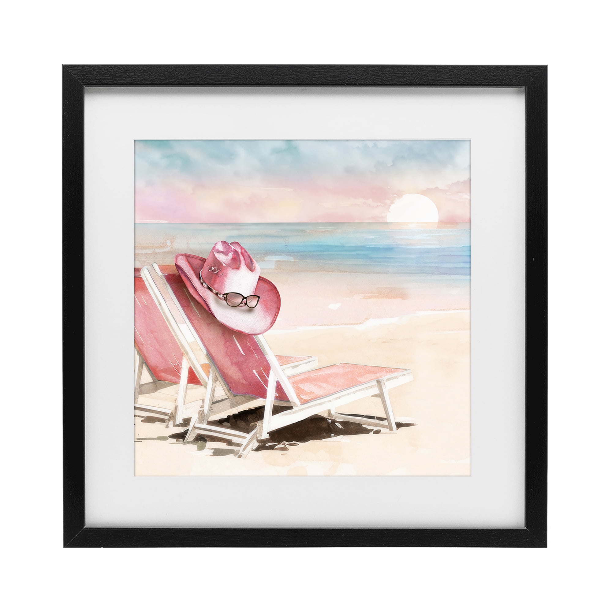 Stupell Industries Blush Pink Beach Chairs Black Framed Print Under Glass, design by Paul Mathenia