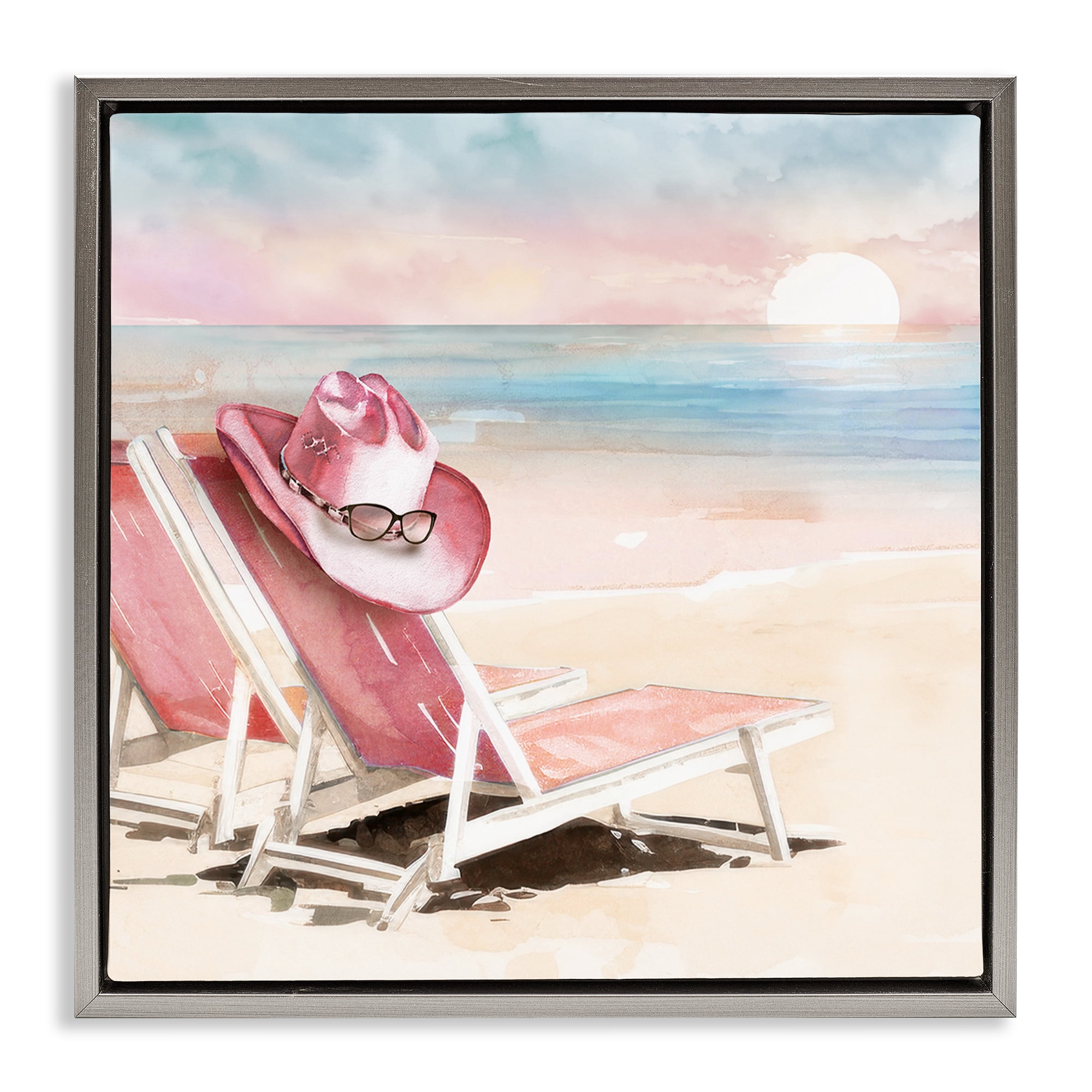 Stupell Industries Blush Pink Beach Chairs Gray Framed Floater Canvas Wall Art, design by Paul Mathenia