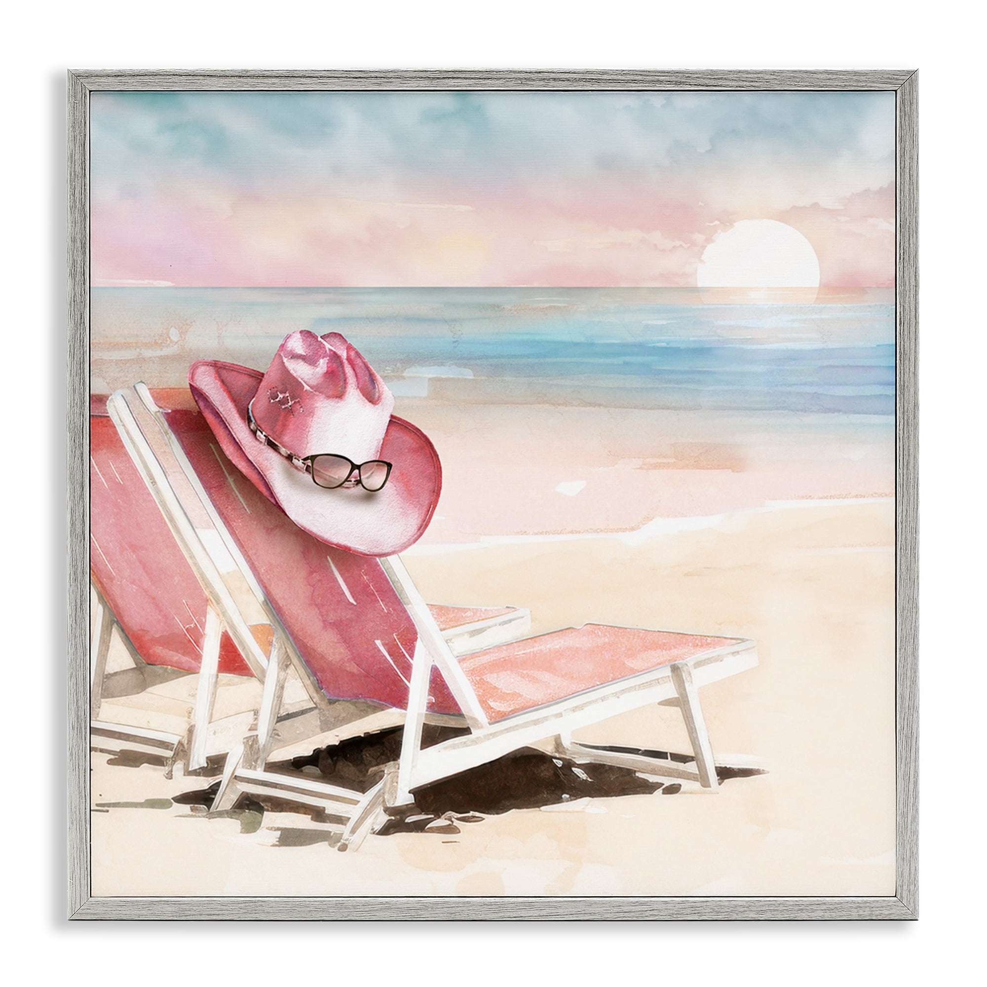 Stupell Industries Blush Pink Beach Chairs Gray Framed Giclee Art, design by Paul Mathenia