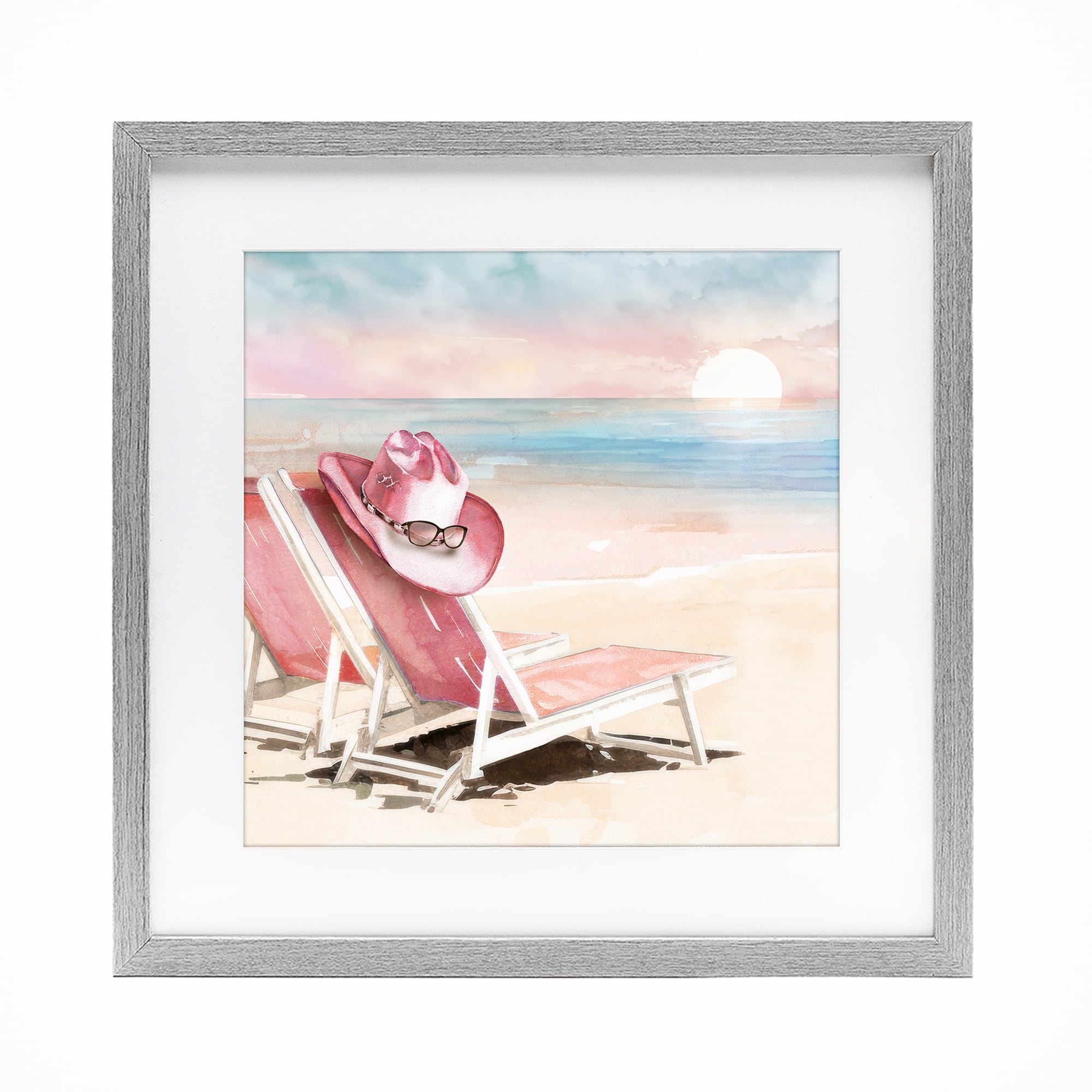 Stupell Industries Blush Pink Beach Chairs Gray Framed Print Under Glass, design by Paul Mathenia