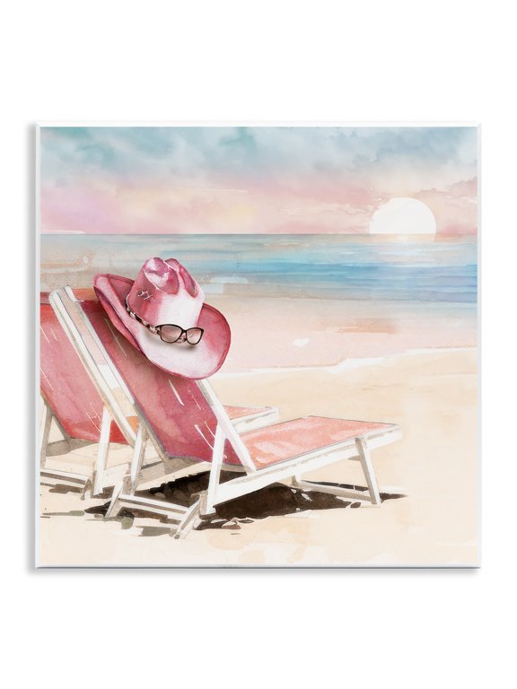 Industries Blush Pink Beach Chairs Wall Plaque Art, design by Paul Mathenia