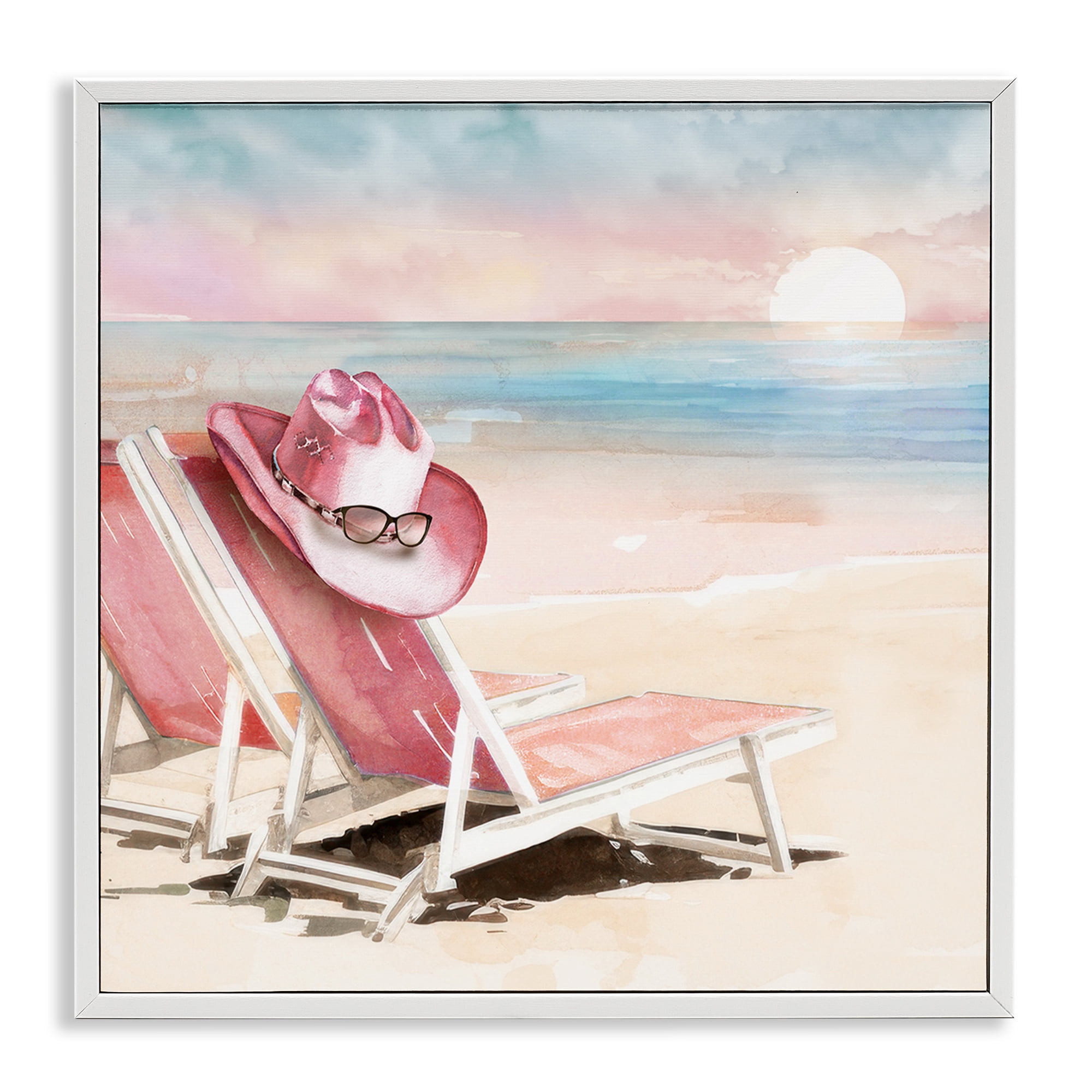 Stupell Industries Blush Pink Beach Chairs White Framed Giclee Art, design by Paul Mathenia