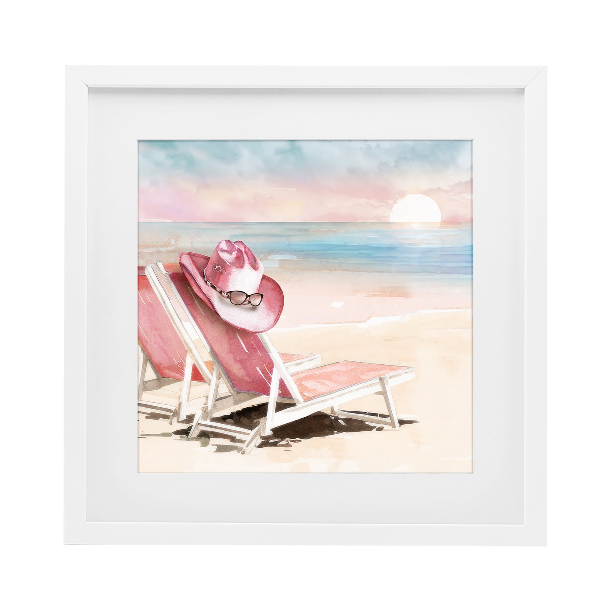 Stupell Industries Blush Pink Beach Chairs White Framed Print Under Glass, design by Paul Mathenia