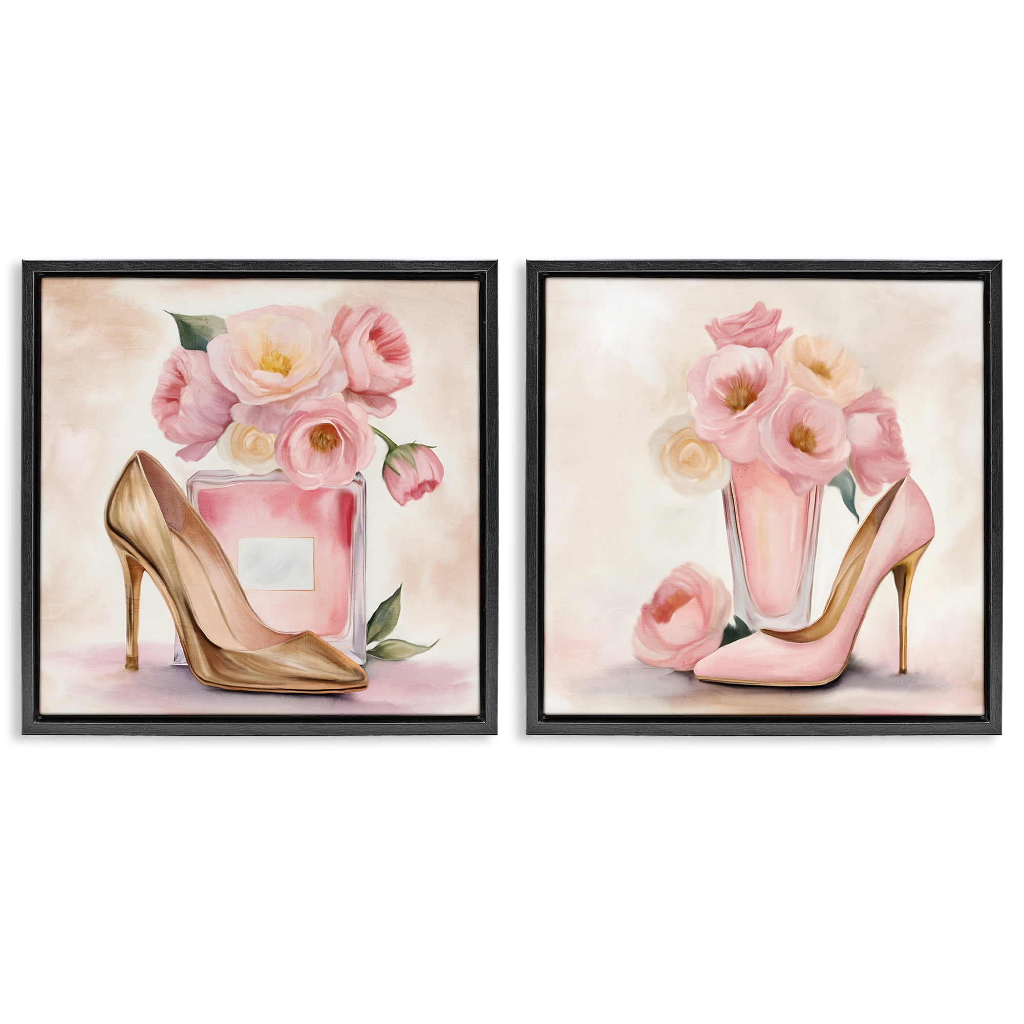 Stupell Industries Blush Pink Beauty 2 Piece Black Framed Floater Canvas Set, design by Kim Allen