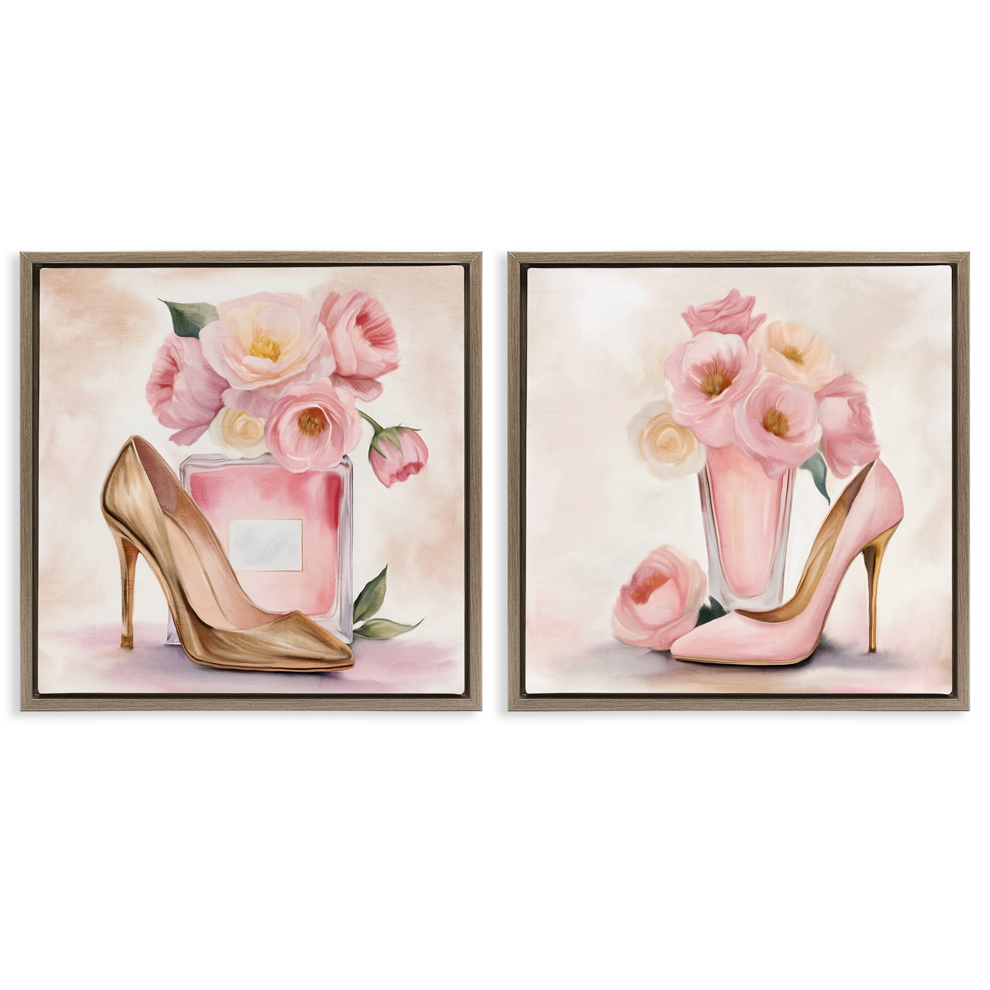 Stupell Industries Blush Pink Beauty 2 Piece Brown Framed Floater Canvas Set, design by Kim Allen