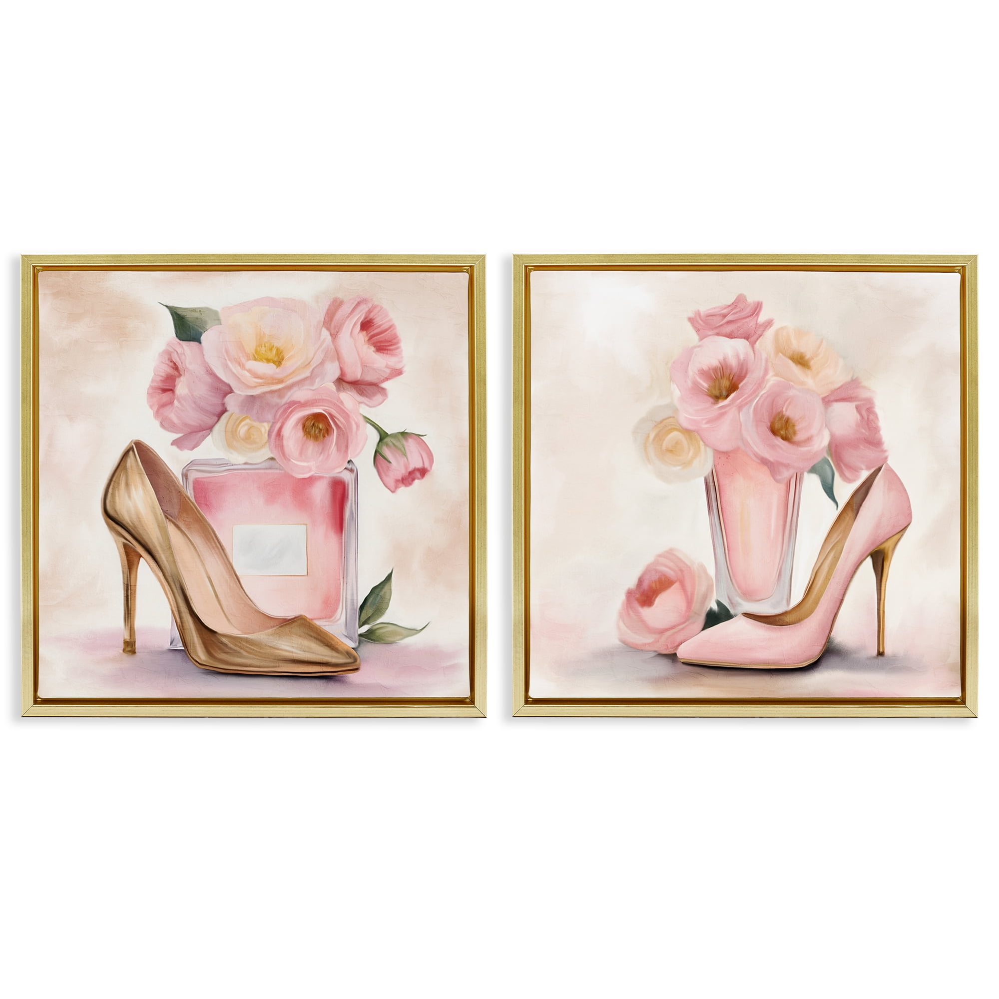 Stupell Industries Blush Pink Beauty 2 Piece Gold Framed Floater Canvas Set, design by Kim Allen