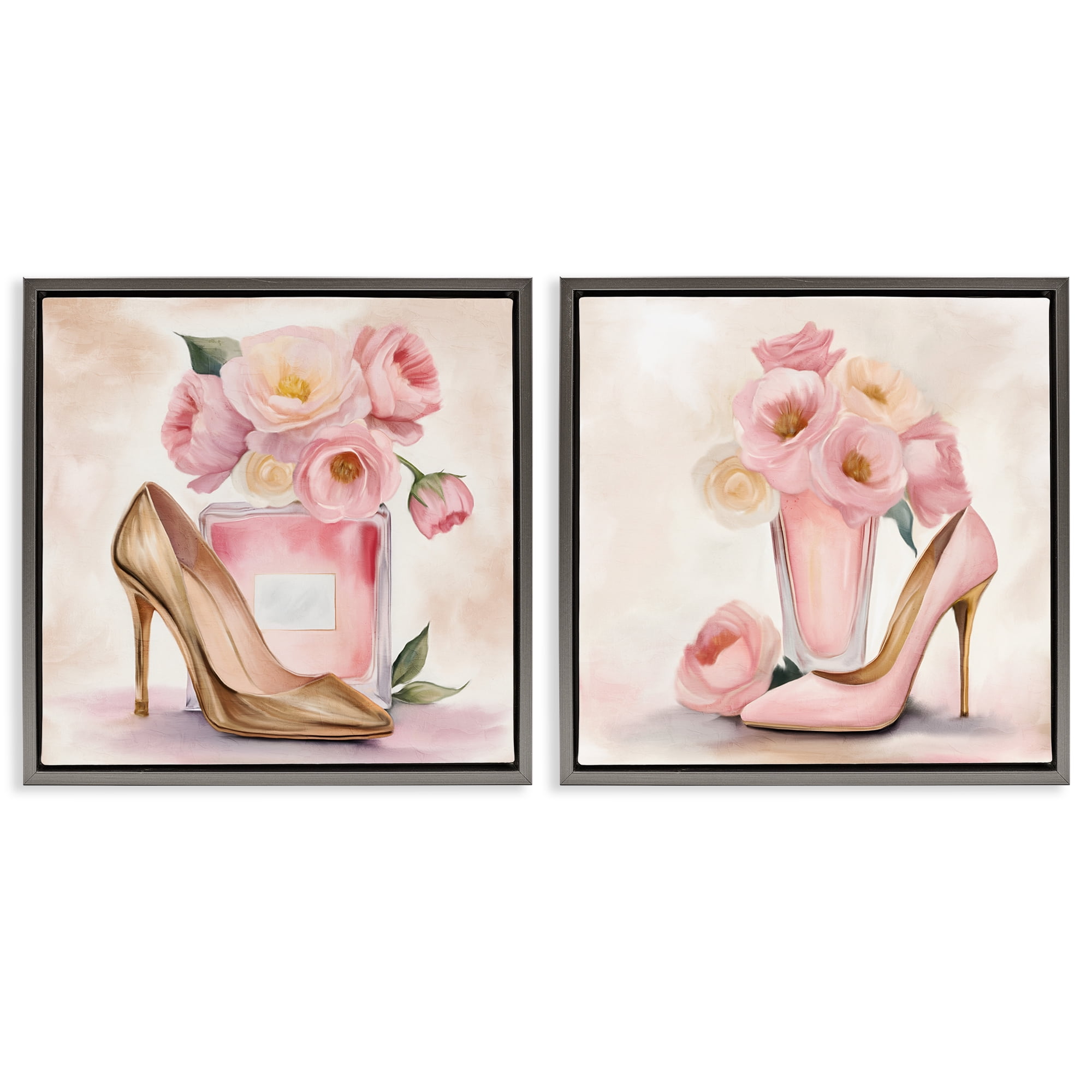 Stupell Industries Blush Pink Beauty 2 Piece Gray Framed Floater Canvas Set, design by Kim Allen