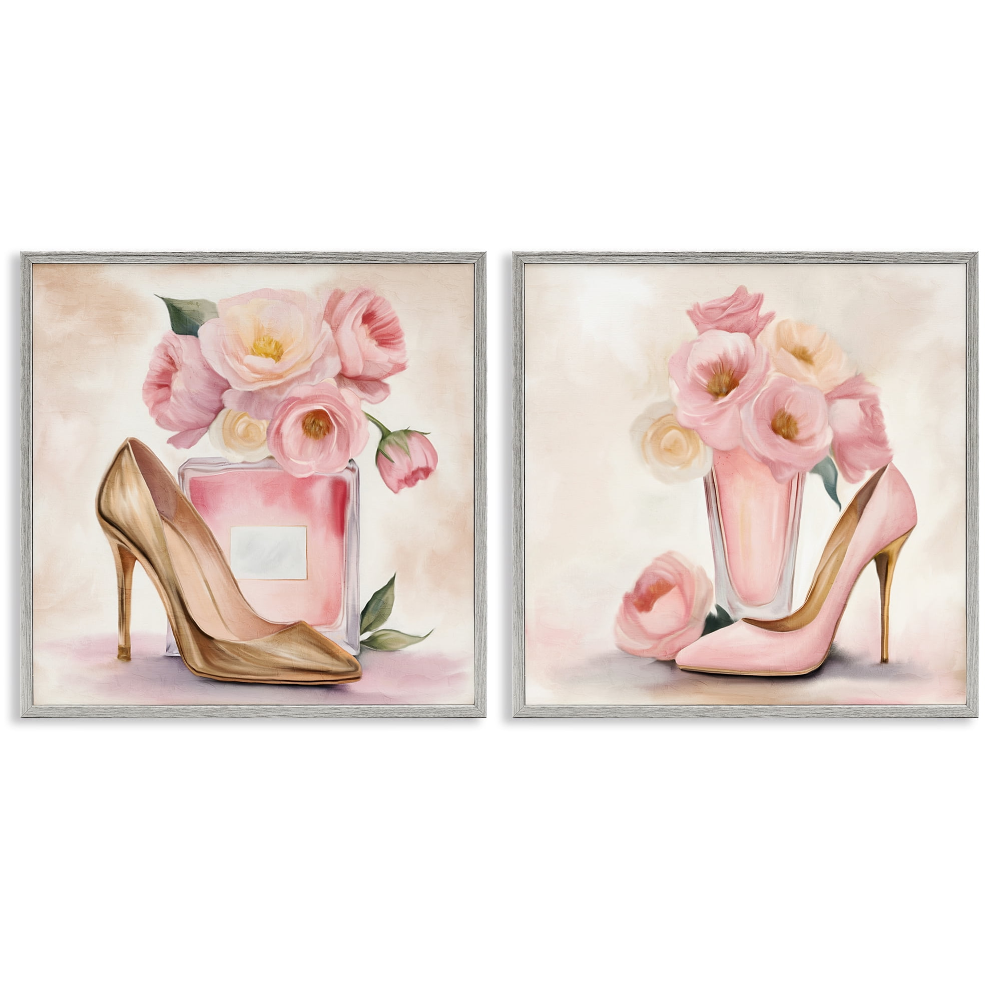 Stupell Industries Blush Pink Beauty 2 Piece Gray Framed Giclee Art Set, design by Kim Allen