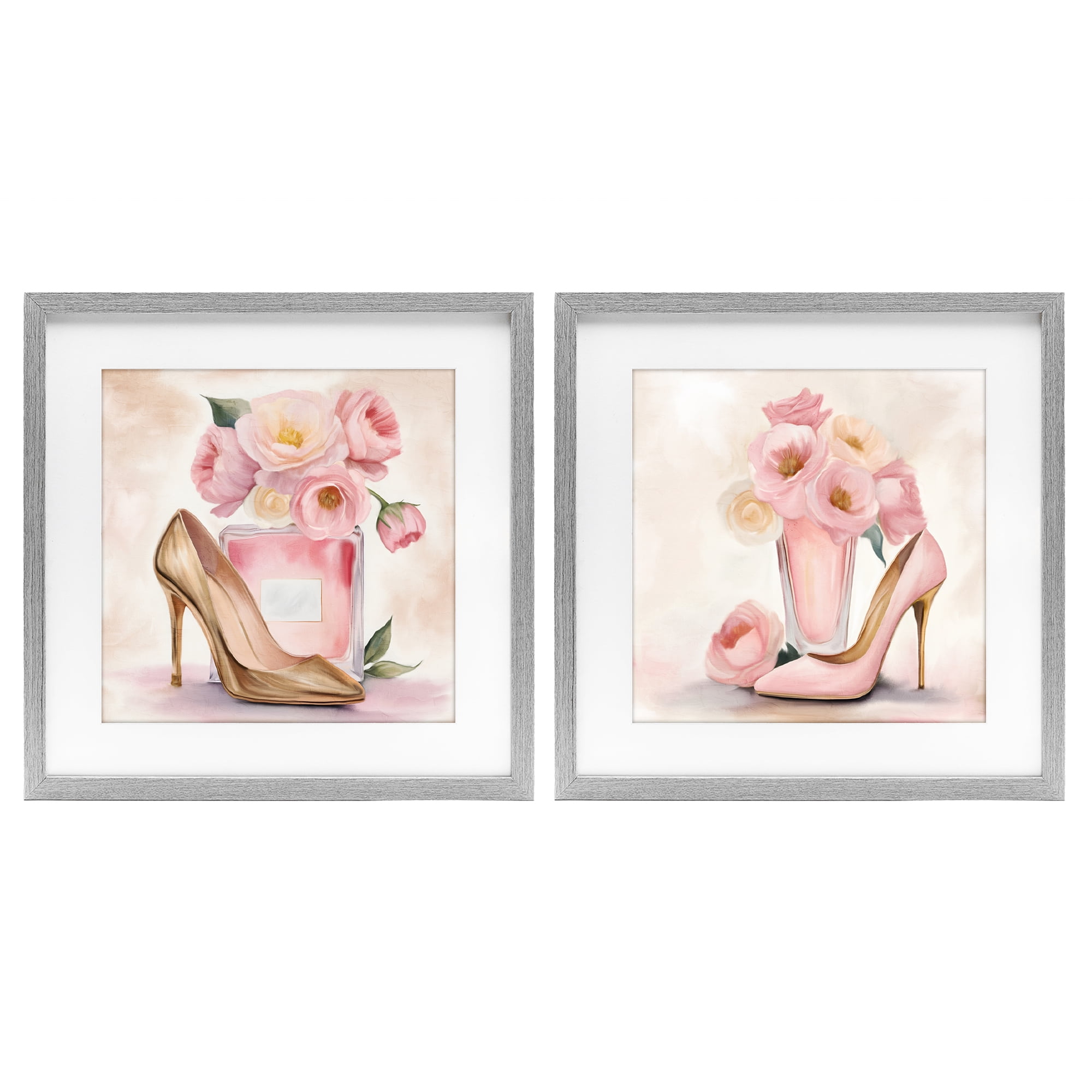 Stupell Industries Blush Pink Beauty 2 Piece Gray Framed Print Under Glass Set, design by Kim Allen