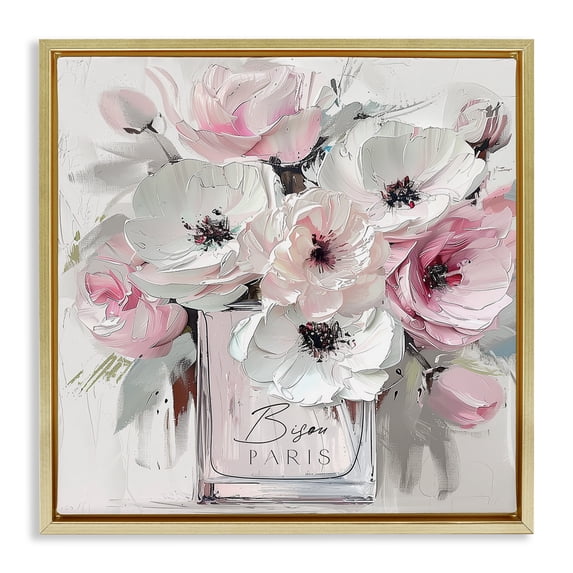 Stupell Industries Shabby Chic Blush Pink Bisou Bouquet Gold Floating Frame Canvas Art, 25 x 25, by Annabelle Hall