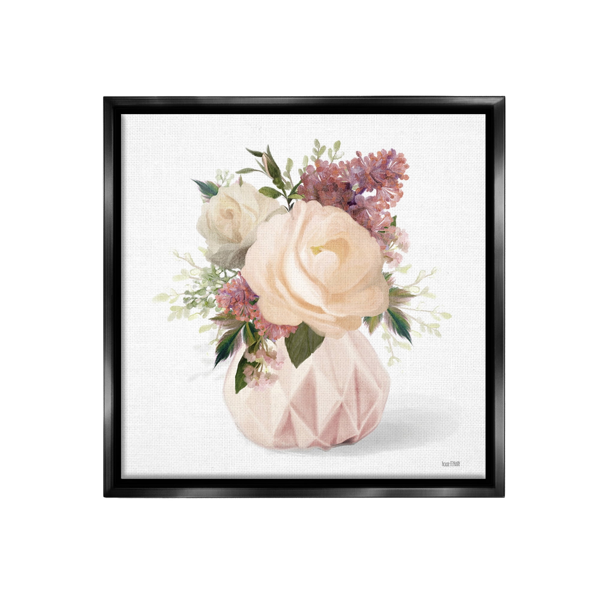 Stupell Industries Blush Pink Bouquet Botanical & Floral Painting Black Floater Framed Canvas Art Print Wall Art, 25 x 25