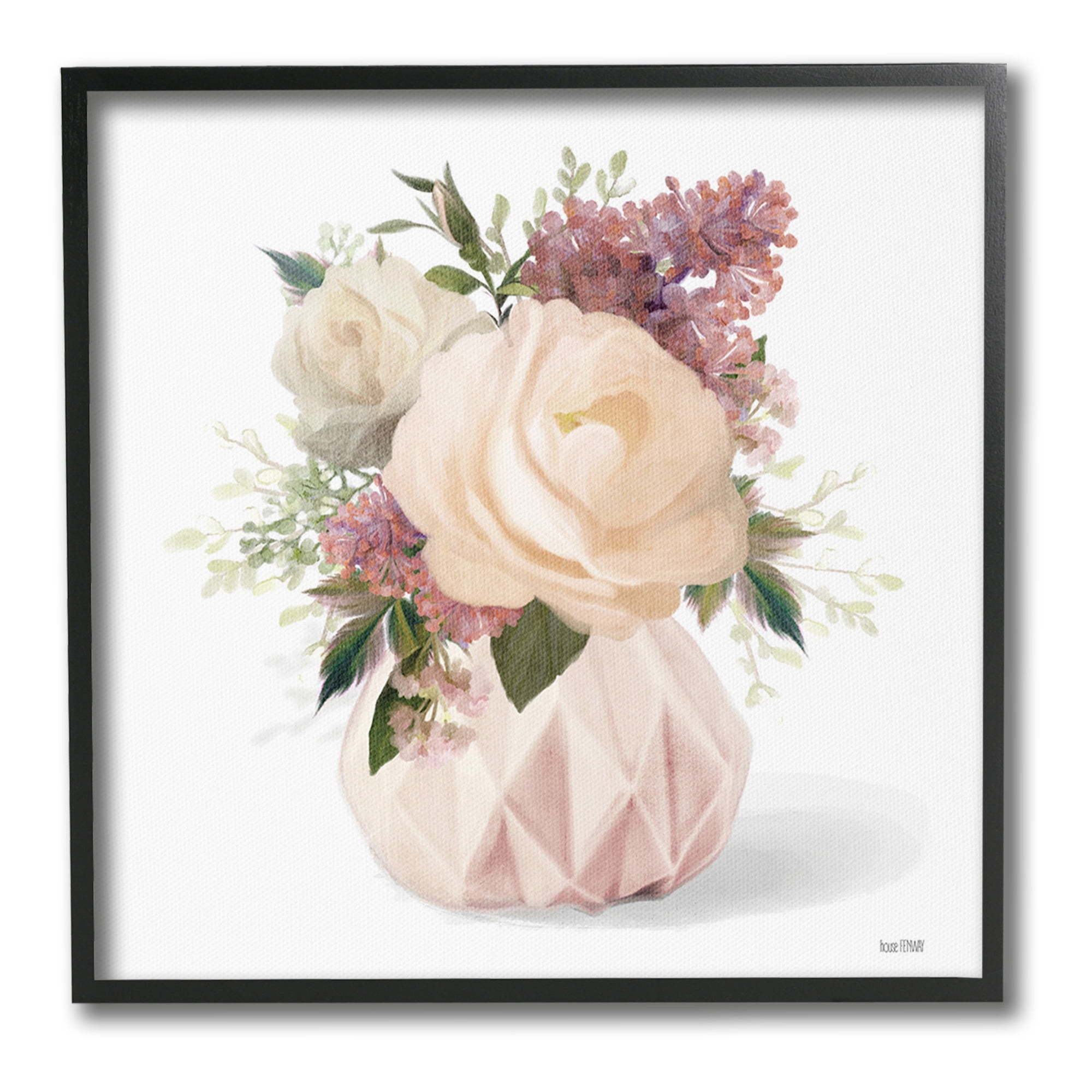 Stupell Industries Blush Pink Bouquet Botanical & Floral Painting Black Framed Art Print Wall Art, 17 x 17