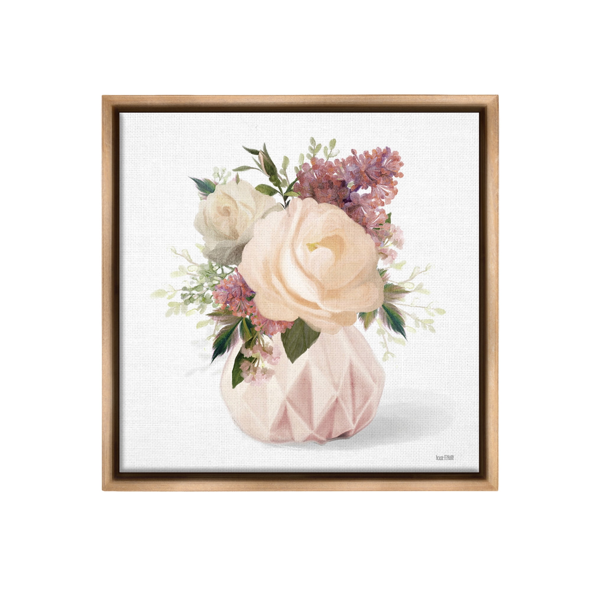 Stupell Industries Blush Pink Bouquet Botanical & Floral Painting Brown Floater Framed Canvas Art Print Wall Art, 18 x 18