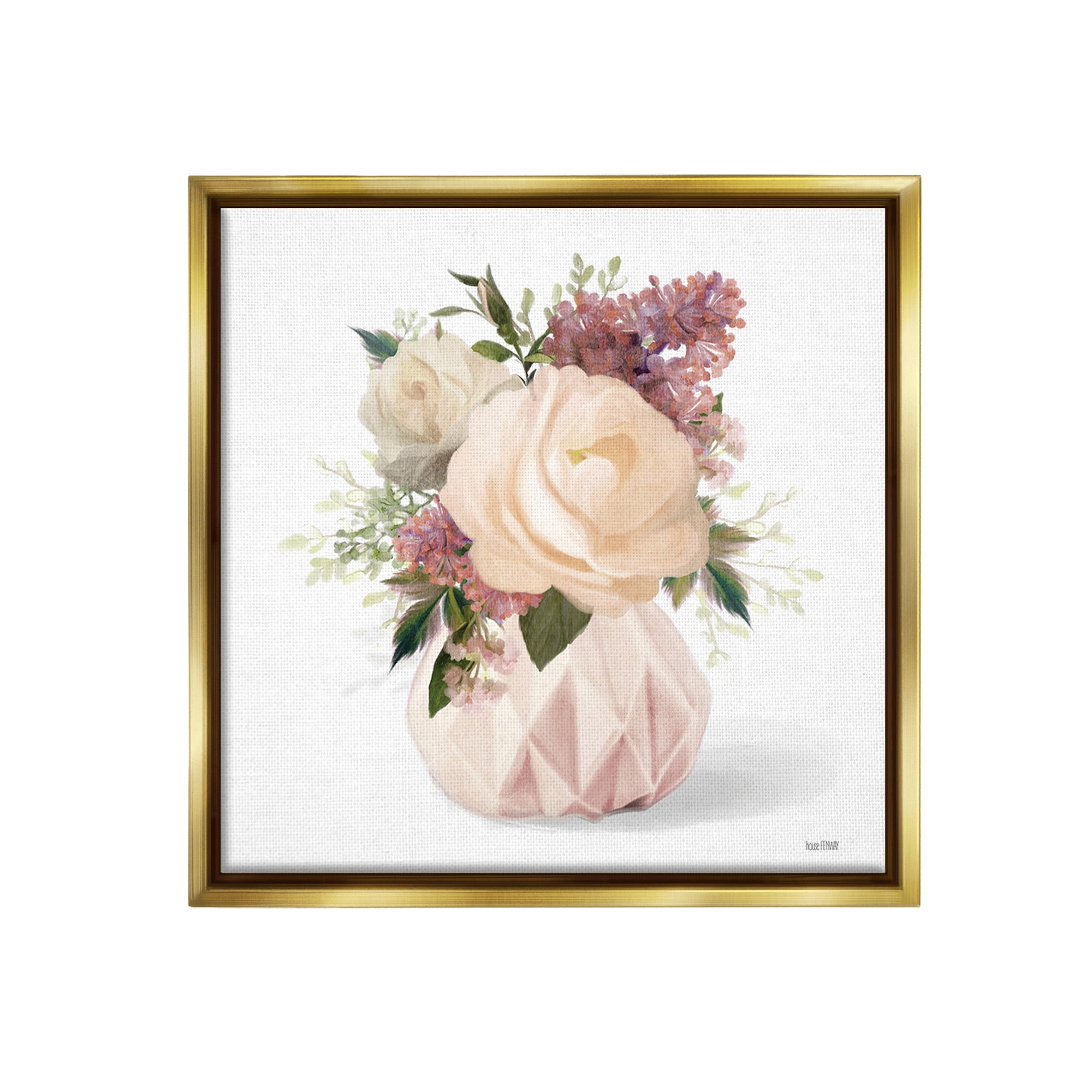 Stupell Industries Blush Pink Bouquet Botanical & Floral Painting Gold Floater Framed Canvas Art Print Wall Art, 25 x 25