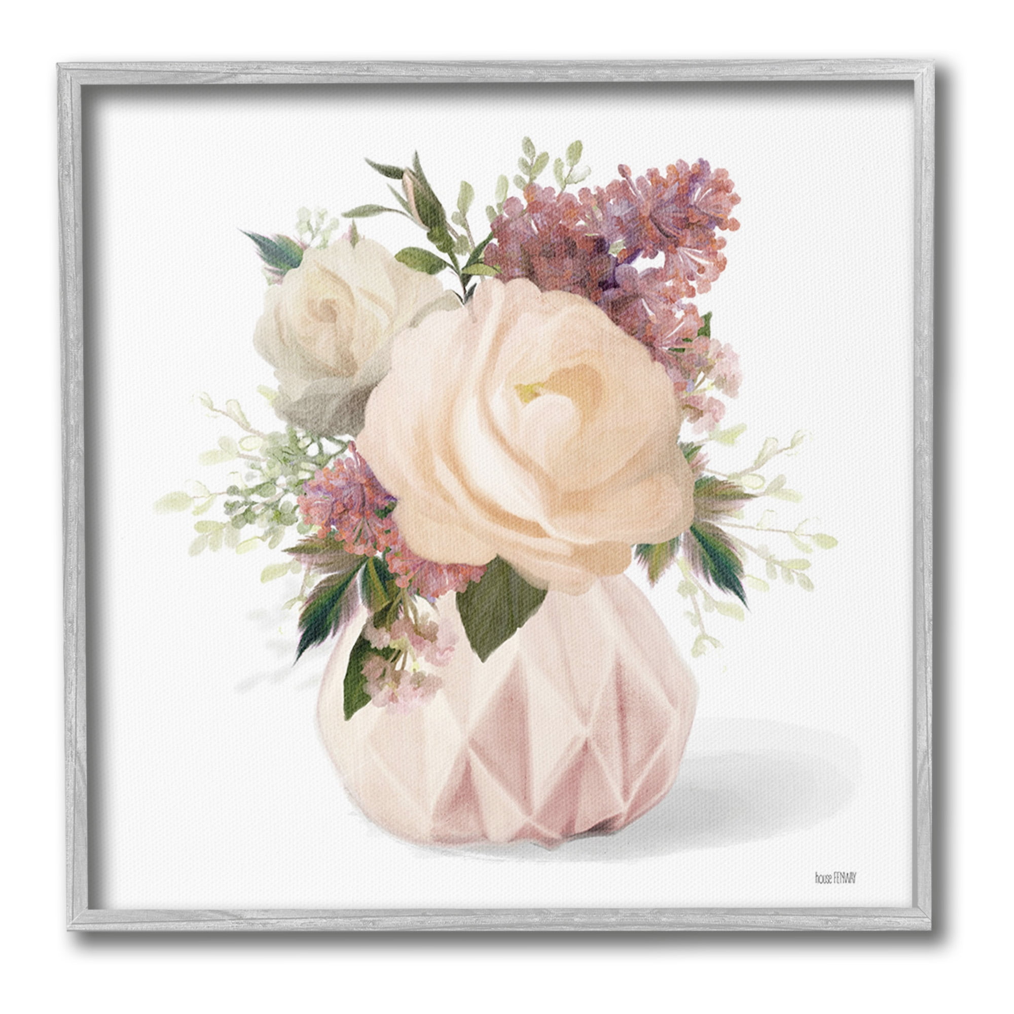 Stupell Industries Blush Pink Bouquet Botanical & Floral Painting Gray Framed Art Print Wall Art, 24 x 24