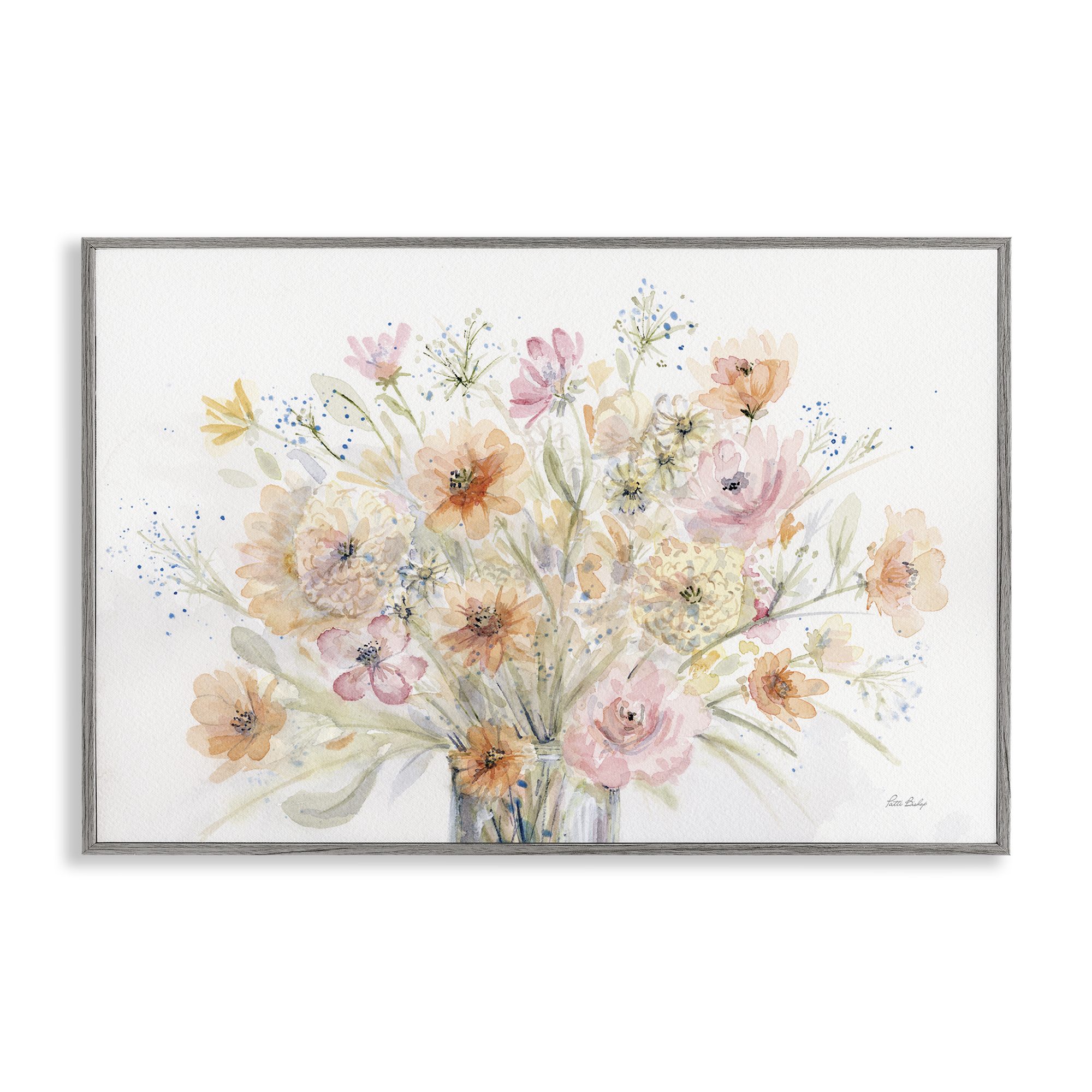 Stupell Industries Blush Pink Bouquet Plants & Flowers Painting Gray Framed Art Print Wall Art, 24 x 16
