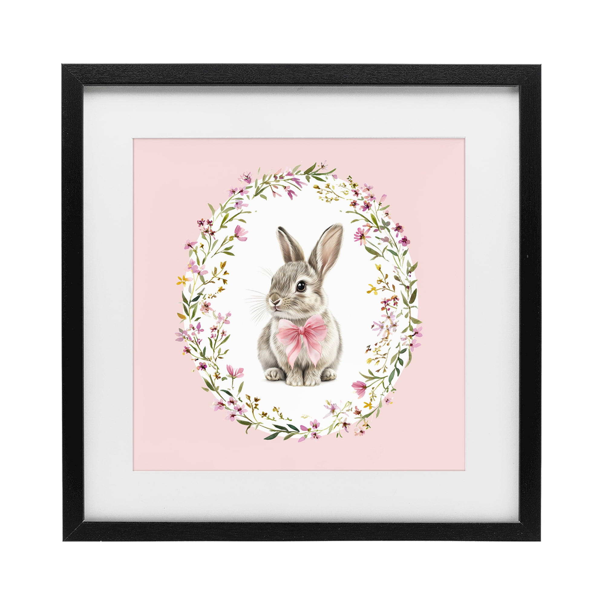 Stupell Industries Blush Pink Bunny Black Framed Print Under Glass, design by Christine Simpson Art