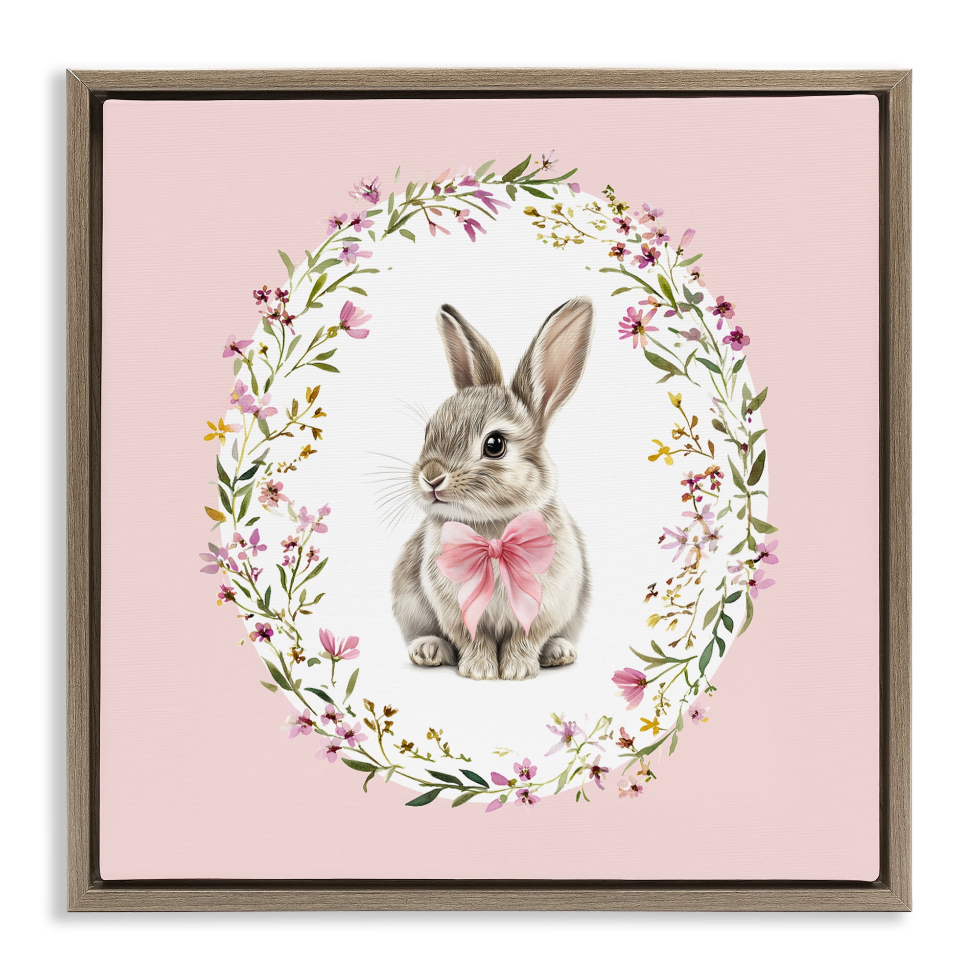 Stupell Industries Blush Pink Bunny Brown Framed Floater Canvas Wall Art, design by Christine Simpson Art