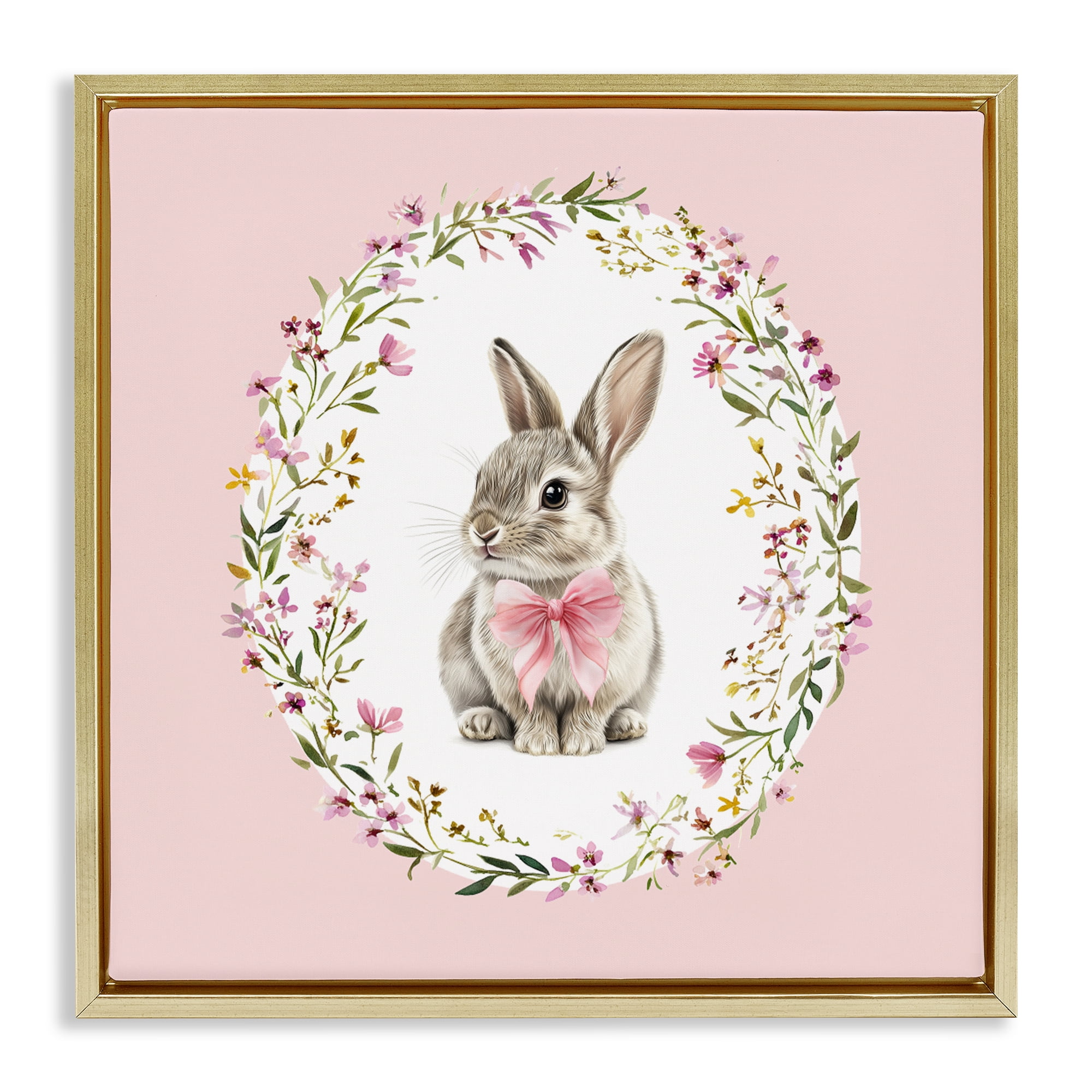 Stupell Industries Blush Pink Bunny Gold Framed Floater Canvas Wall Art, design by Christine Simpson Art
