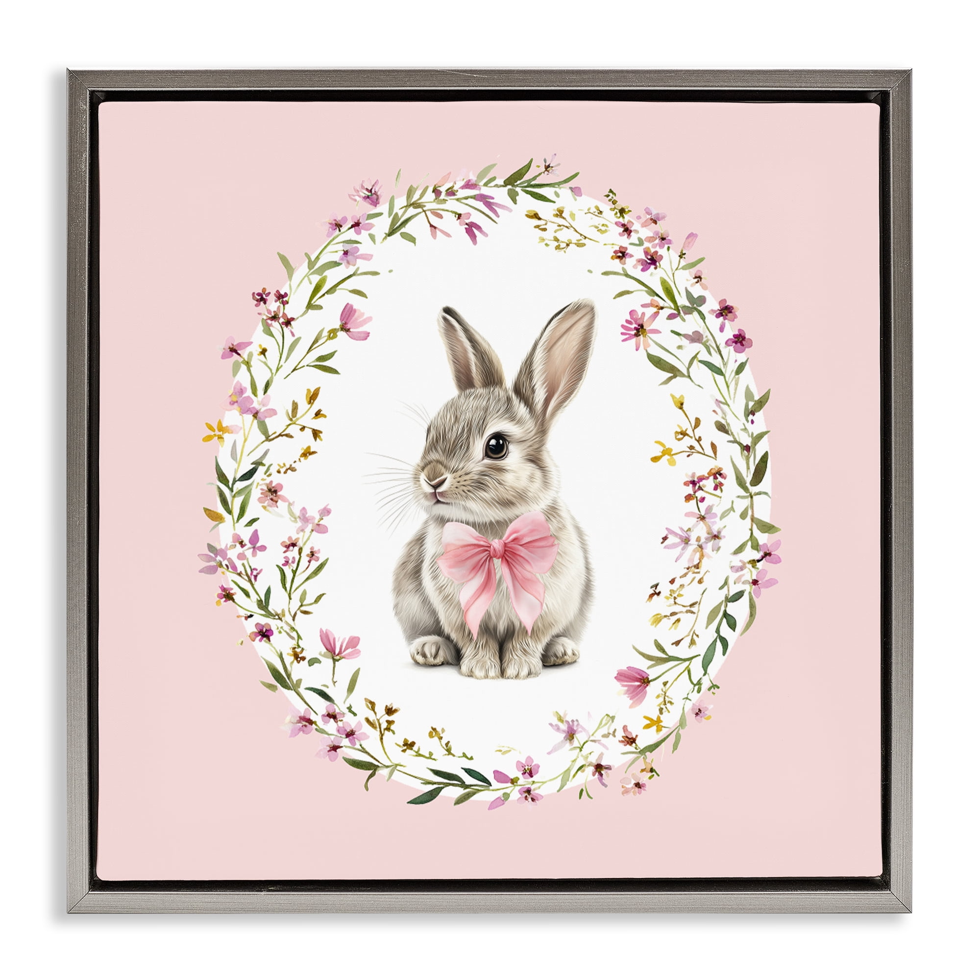 Stupell Industries Blush Pink Bunny Gray Framed Floater Canvas Wall Art, design by Christine Simpson Art