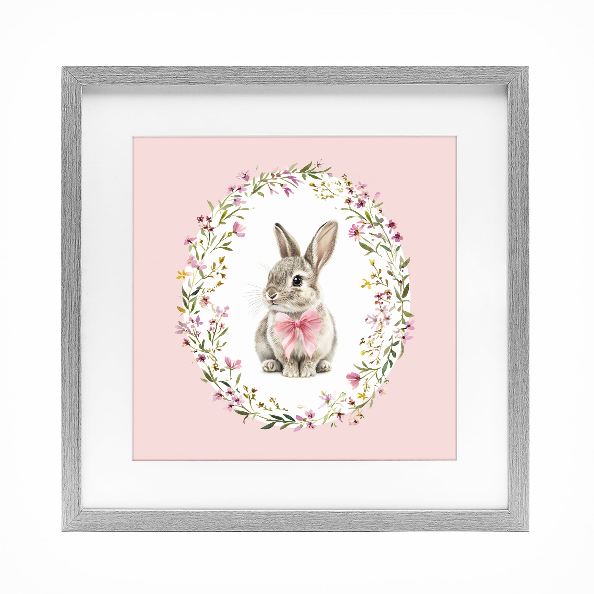 Stupell Industries Blush Pink Bunny Gray Framed Print Under Glass, design by Christine Simpson Art