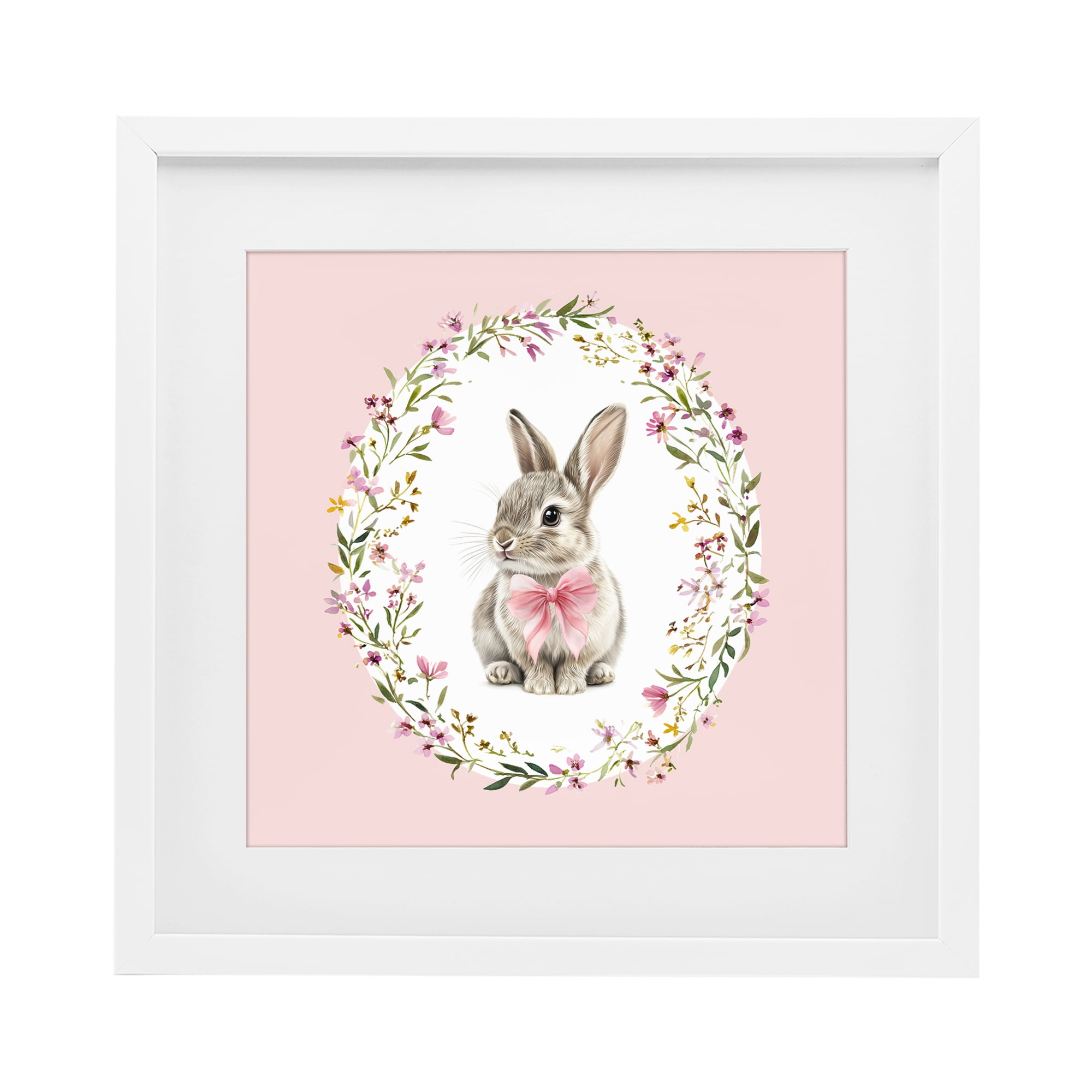 Stupell Industries Blush Pink Bunny White Framed Print Under Glass, design by Christine Simpson Art
