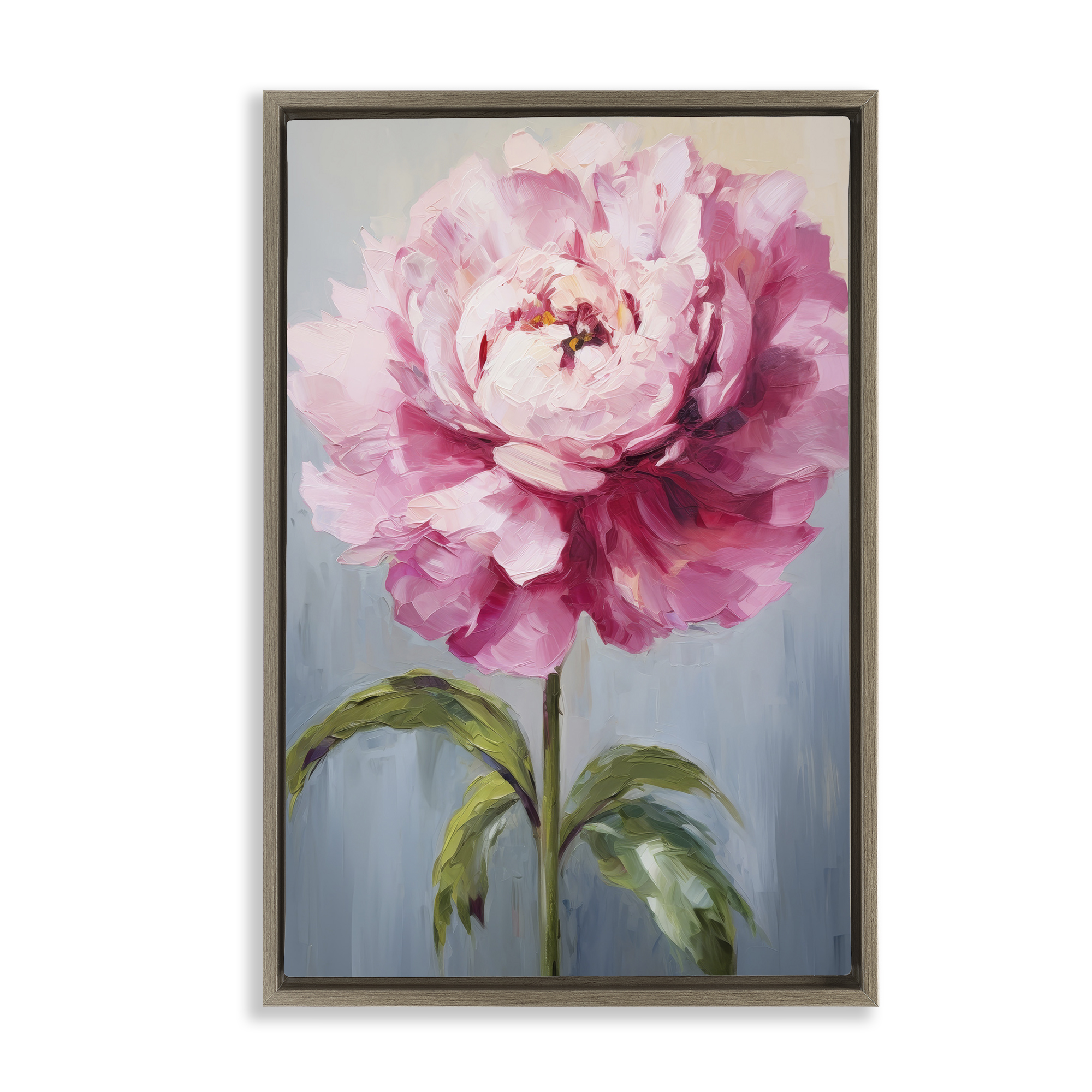 Stupell Industries Blush Pink Carnation Botanical & Floral Painting Brown Floater Framed Art Print Wall Art, 21 x 31
