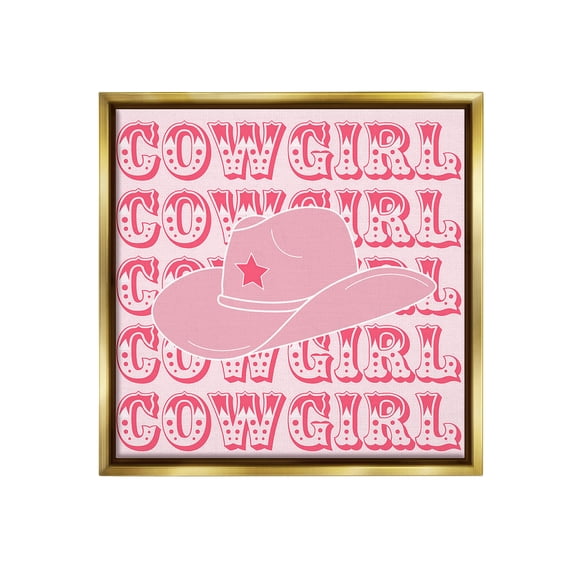 Stupell Industries Blush Pink Cowgirl Beauty & Fashion Painting Gold Floater Framed Canvas Art Print Wall Art, 18 x 18