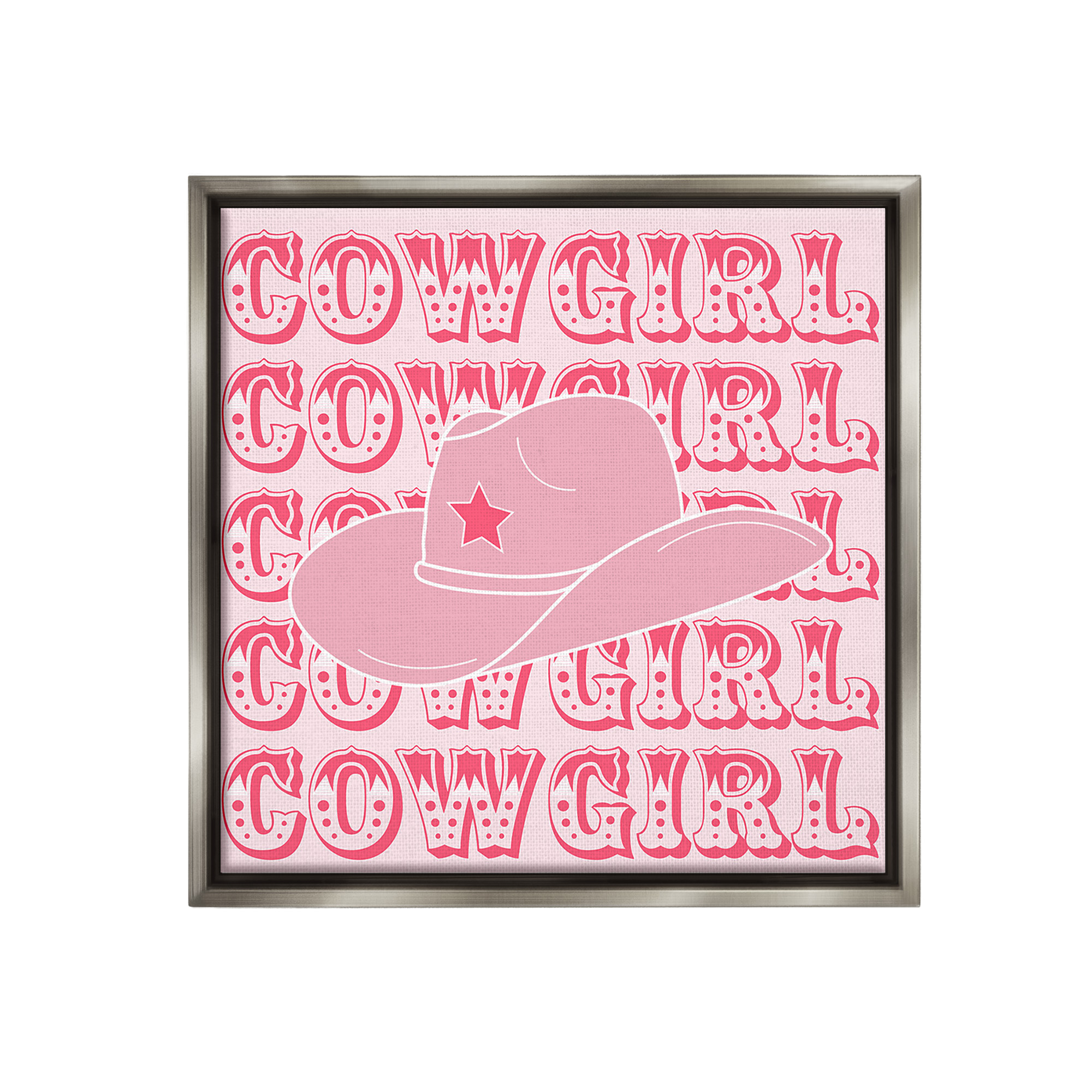 Stupell Industries Blush Pink Cowgirl Beauty & Fashion Painting Gray Floater Framed Canvas Art Print Wall Art, 18 x 18