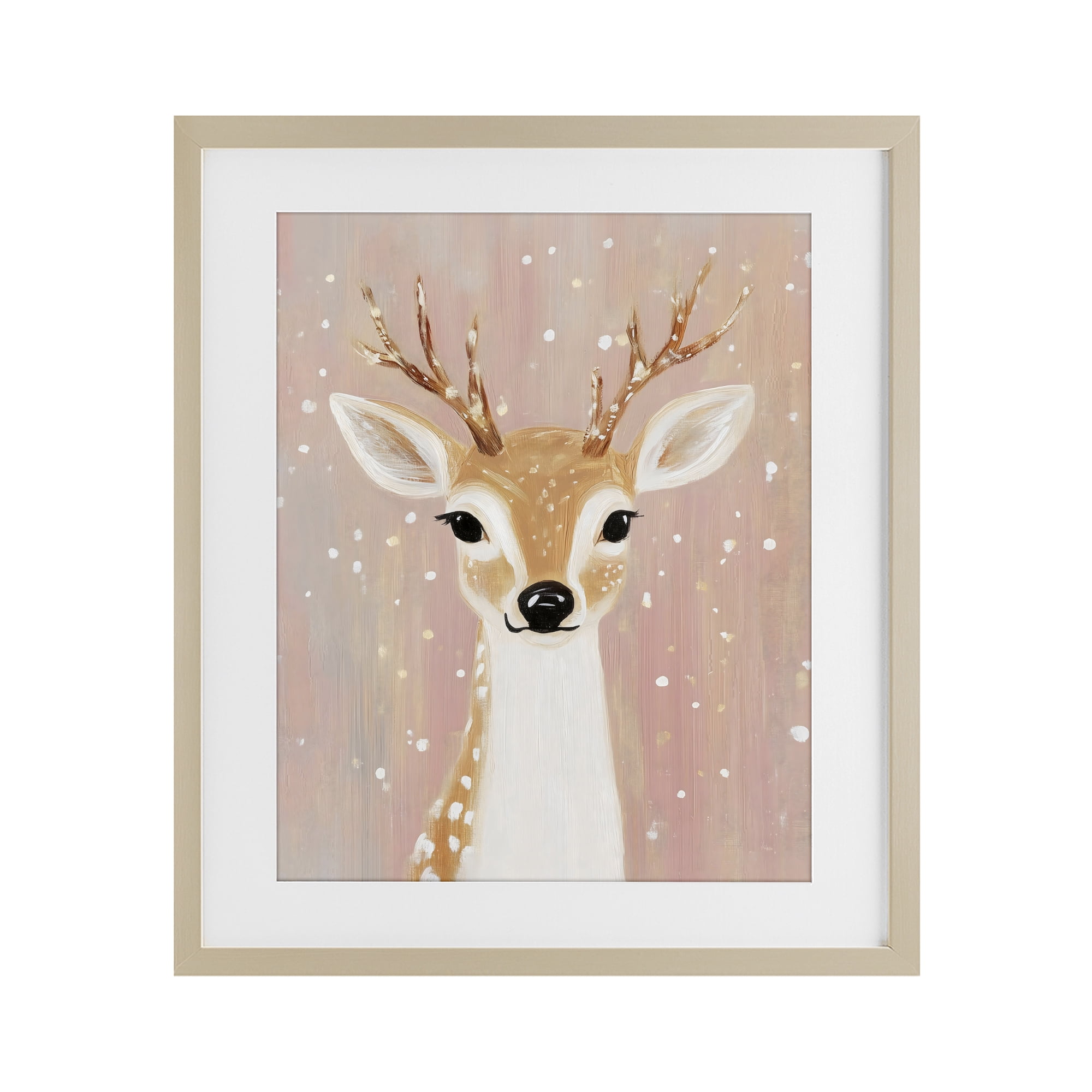 Stupell Industries Blush Pink Deer with Snowflakes Birch Framed Print Under Glass, design by The Prints Vibe