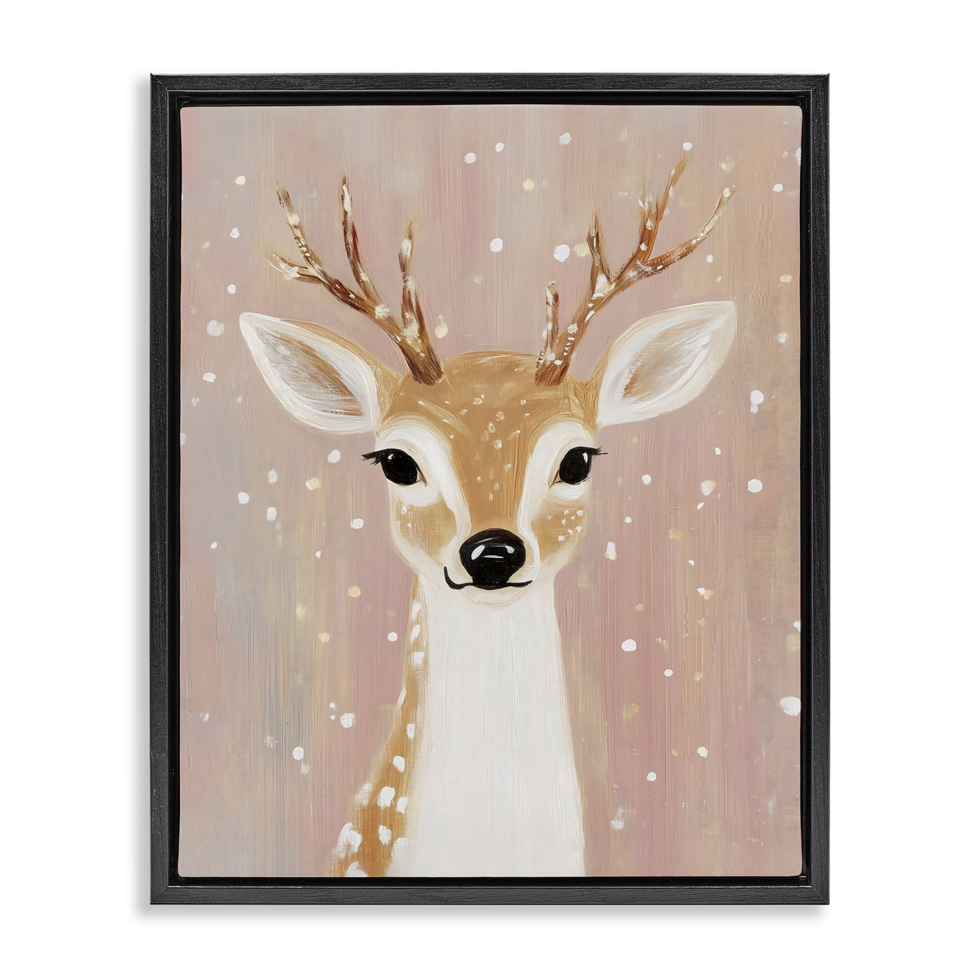 Stupell Industries Blush Pink Deer with Snowflakes Black Framed Floater Canvas Wall Art, design by The Prints Vibe
