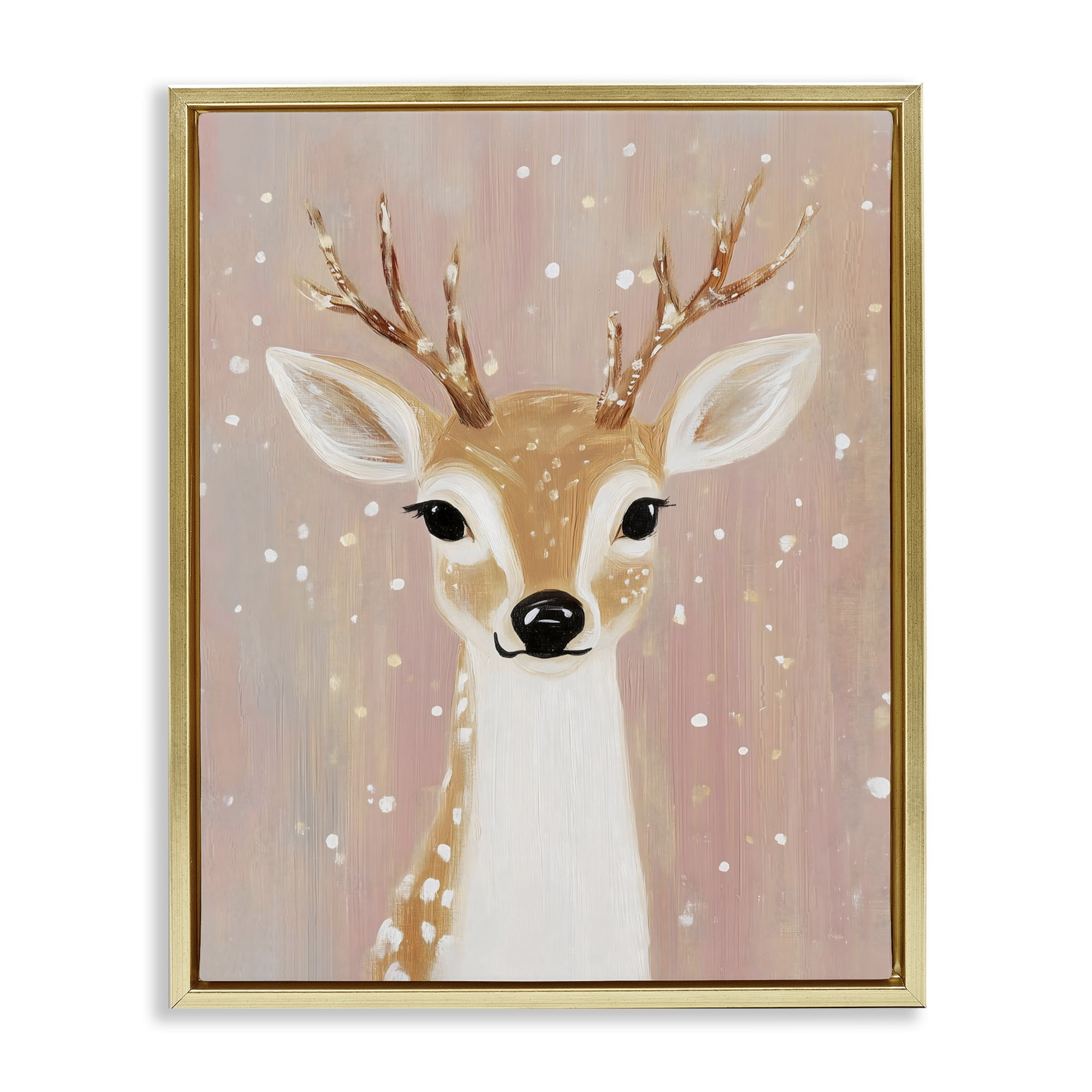Stupell Industries Blush Pink Deer with Snowflakes Gold Framed Floater Canvas Wall Art, design by The Prints Vibe