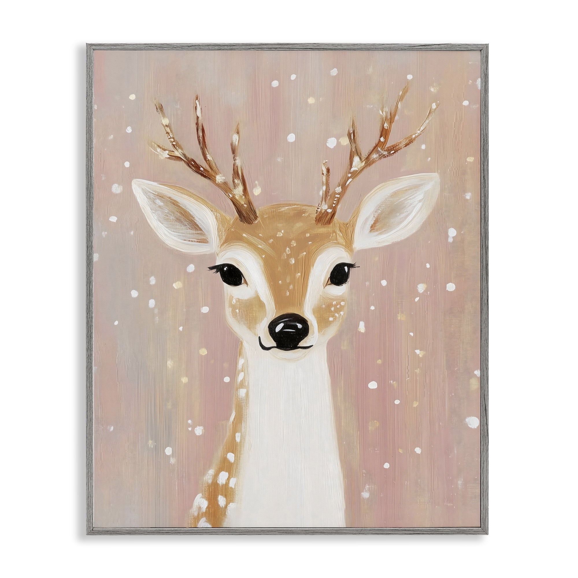 Stupell Industries Blush Pink Deer with Snowflakes Gray Framed Giclee Art, design by The Prints Vibe