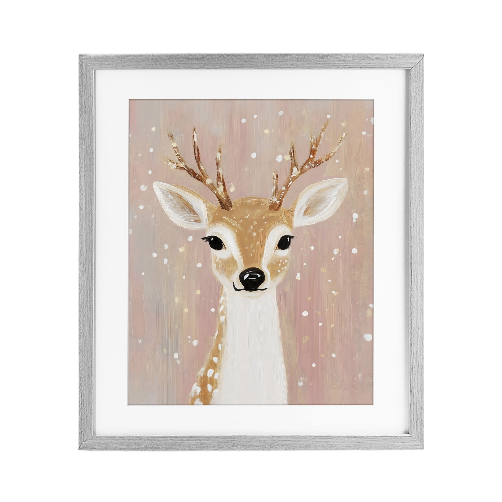 Stupell Industries Blush Pink Deer with Snowflakes Gray Framed Print Under Glass, design by The Prints Vibe