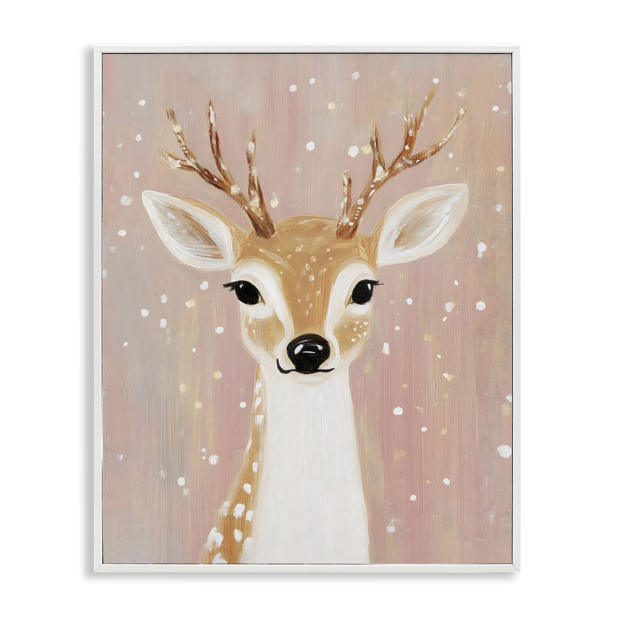 Stupell Industries Blush Pink Deer with Snowflakes White Framed Giclee Art, design by The Prints Vibe