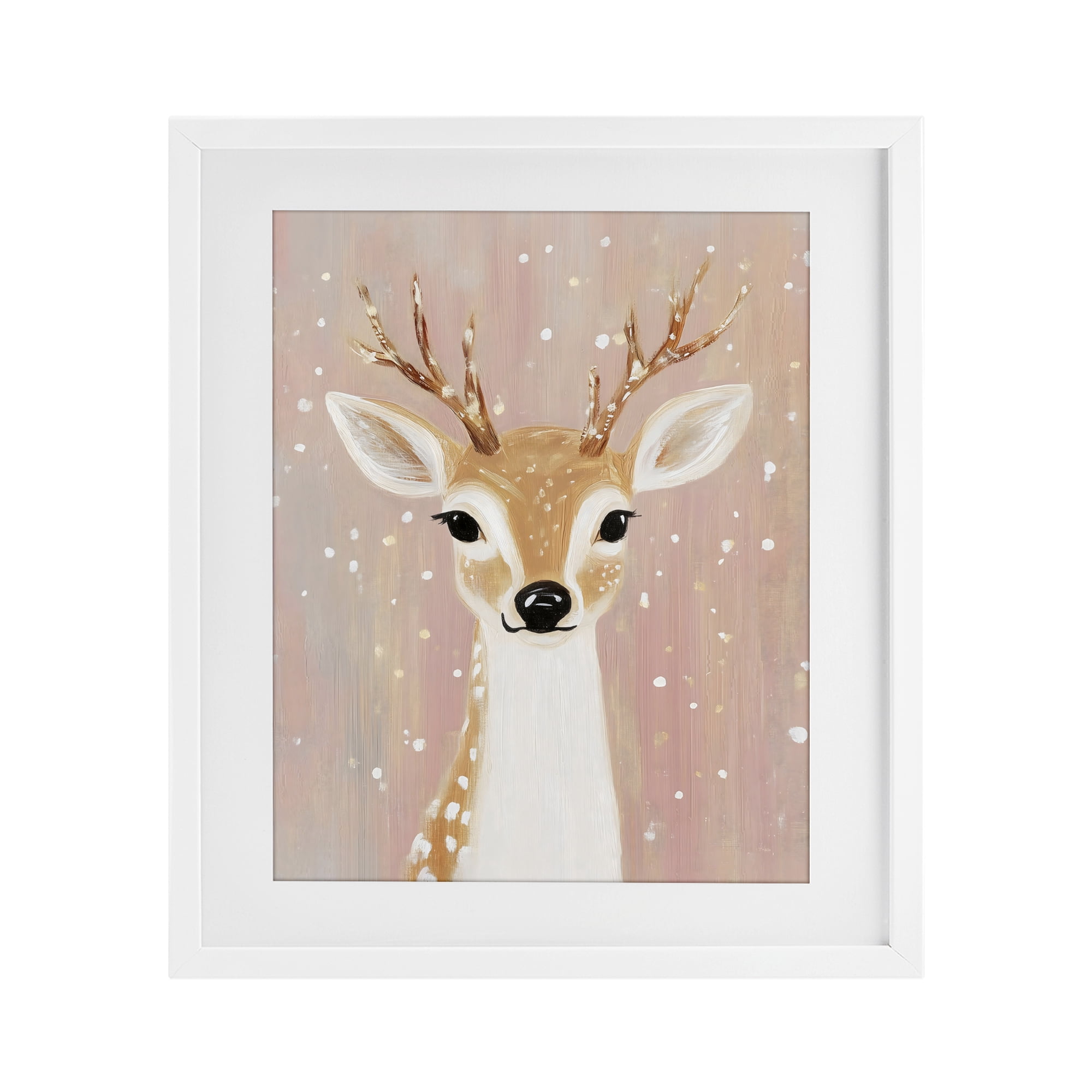 Stupell Industries Blush Pink Deer with Snowflakes White Framed Print Under Glass, design by The Prints Vibe