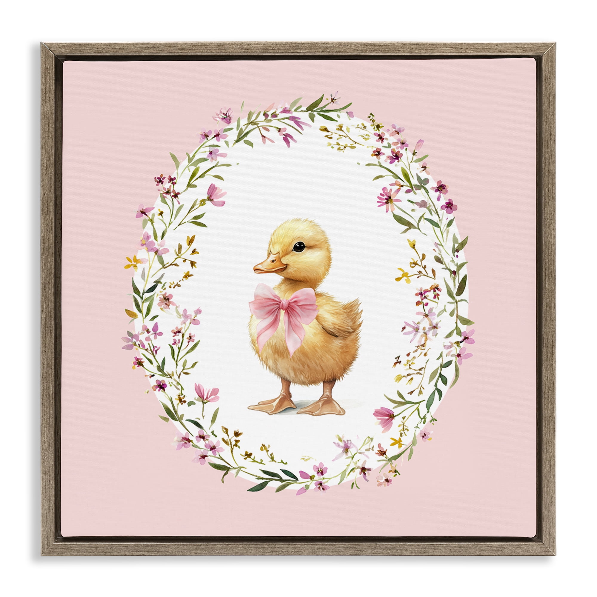 Stupell Industries Blush Pink Duckling Brown Framed Floater Canvas Wall Art, design by Christine Simpson Art