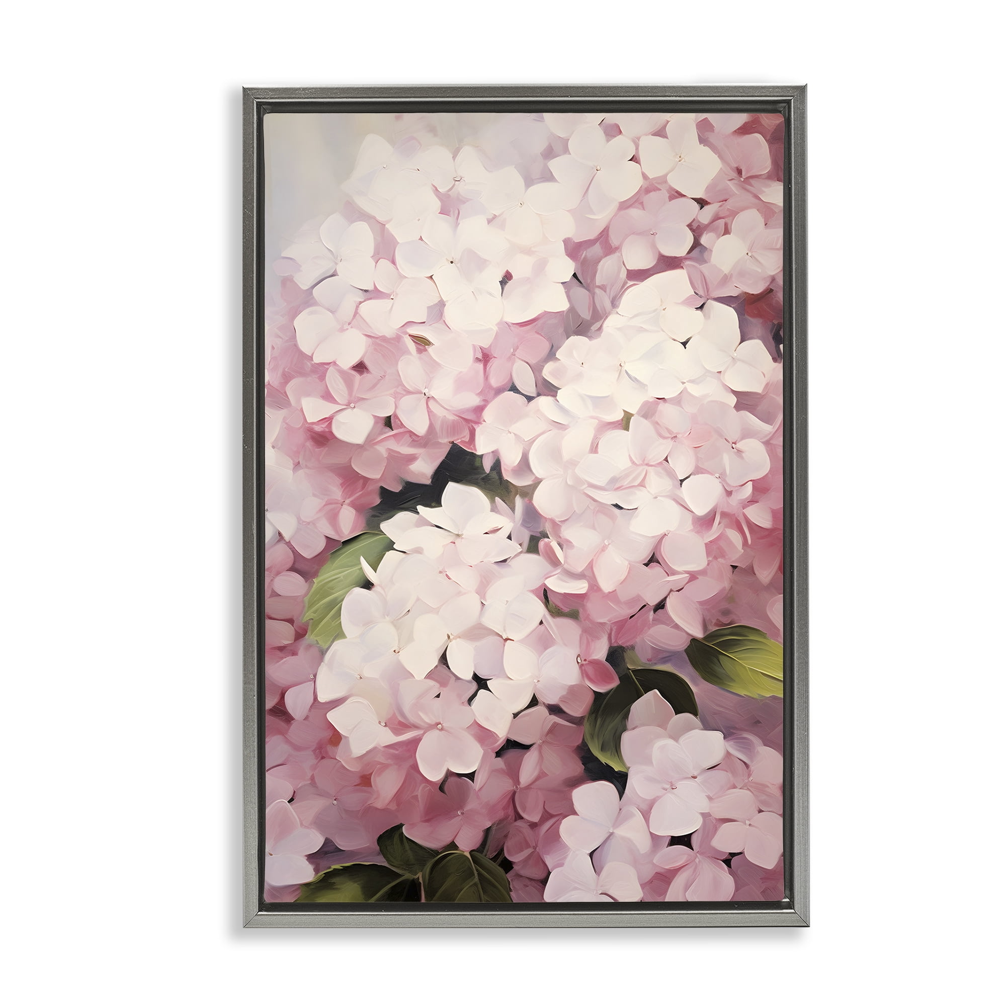 Stupell Industries Blush Pink Hydrangeas Botanical & Floral Painting Gray Floater Framed Art Print Wall Art, 21 x 31
